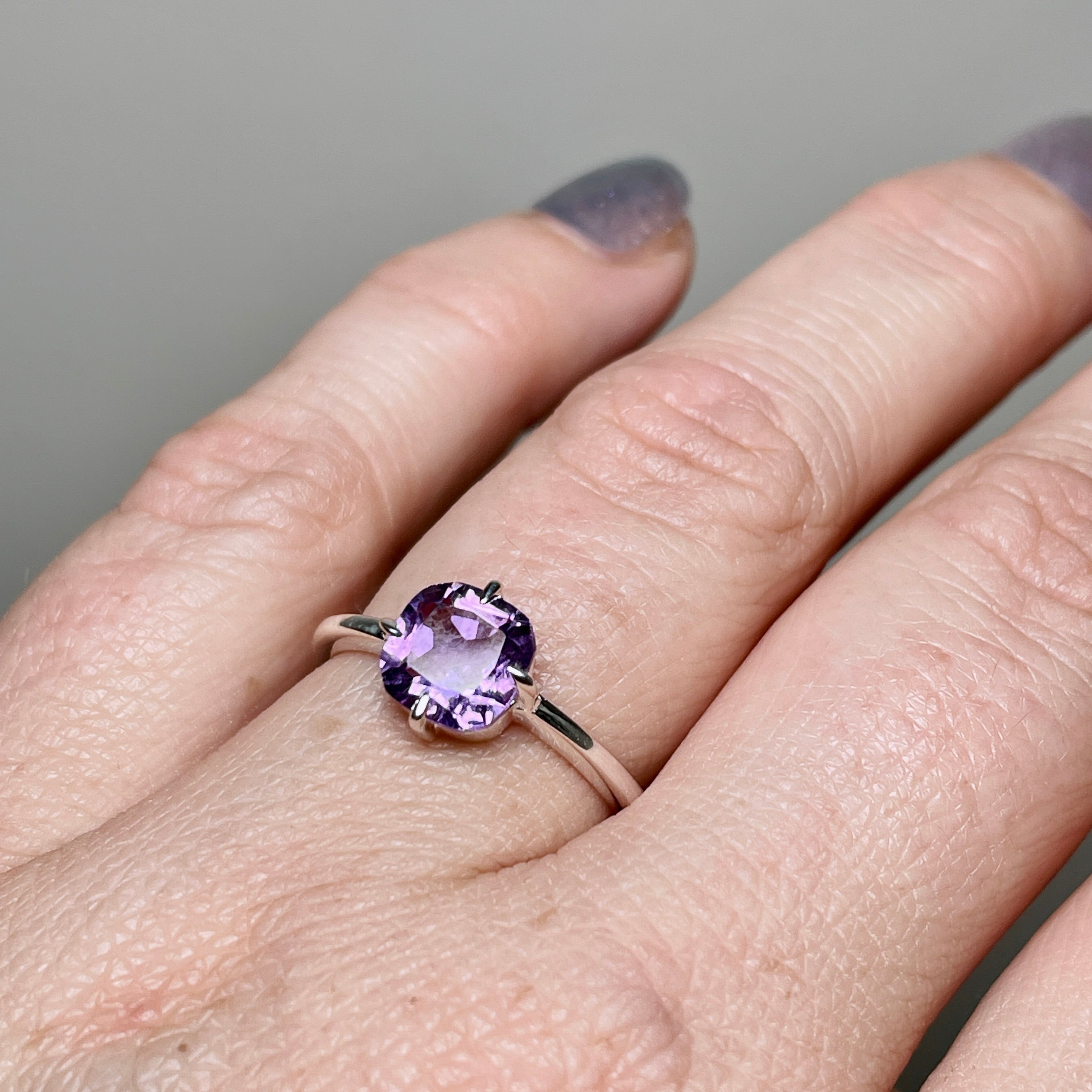Amethyst Faceted Square Solitaire Ring R4806 - Elegant Purple Gemstone Jewelry for Women, Perfect for Engagement, Wedding & Special Occasions
