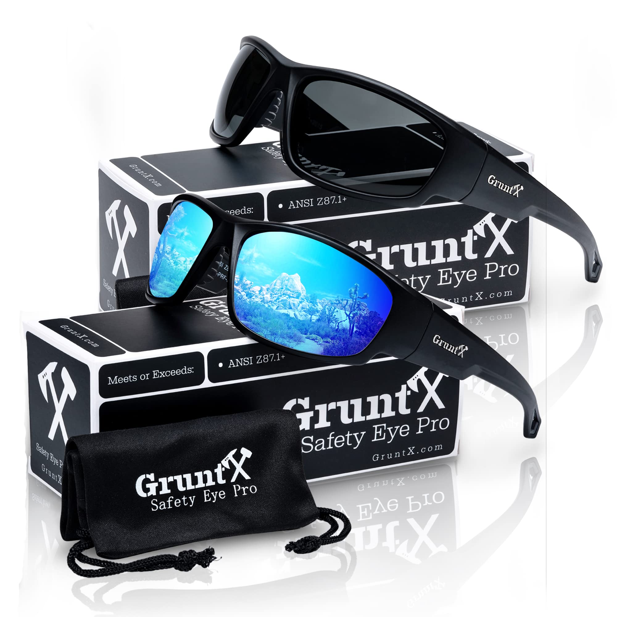 GruntX Ballistic Shooting Safety Glasses & Sunglasses for Men - Polarized & Clear Lenses - Impact Resistant Eye Protection for Shooting, Hunting, Outdoor Sports & Work Safety