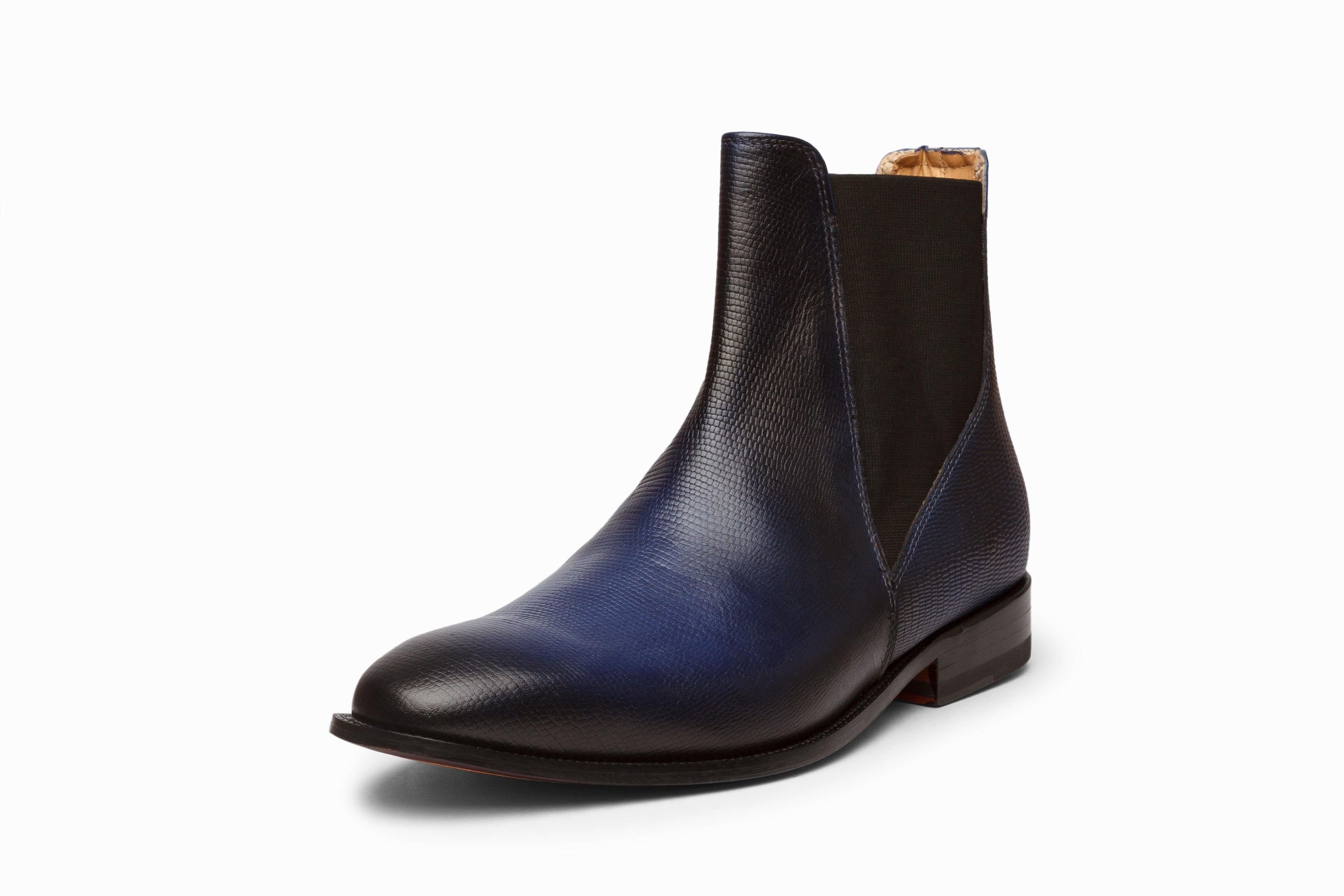 Lizard Skin Print Chelsea Boots for Women - Blue Patina Leather Ankle Boots - Stylish & Comfortable for Casual Outfits, Office Wear & Night Out