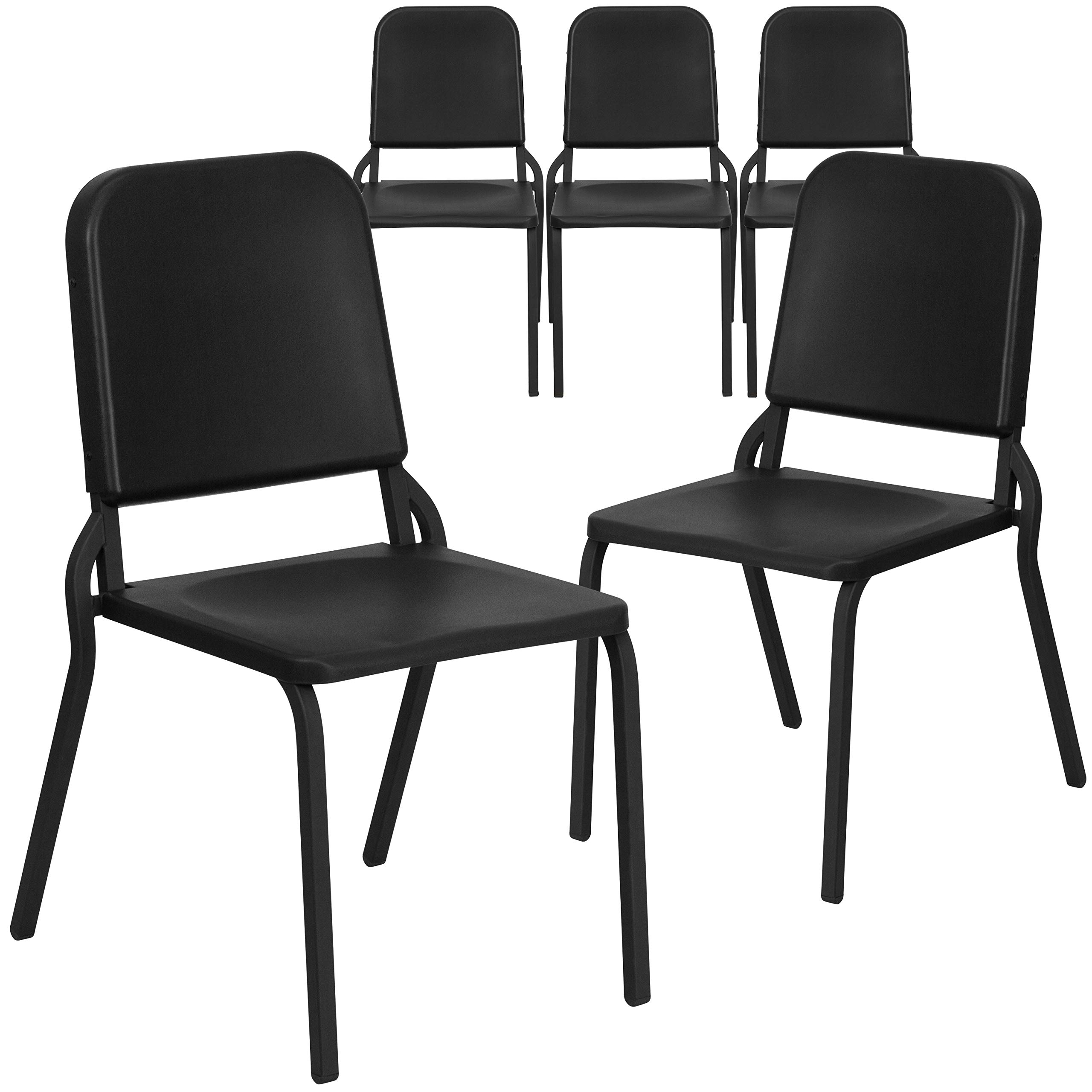 5-Pack Black High-Density Stackable Music Chairs for School, Classroom, Band & Choir - Durable & Comfortable Seating for Students, Performers & Events