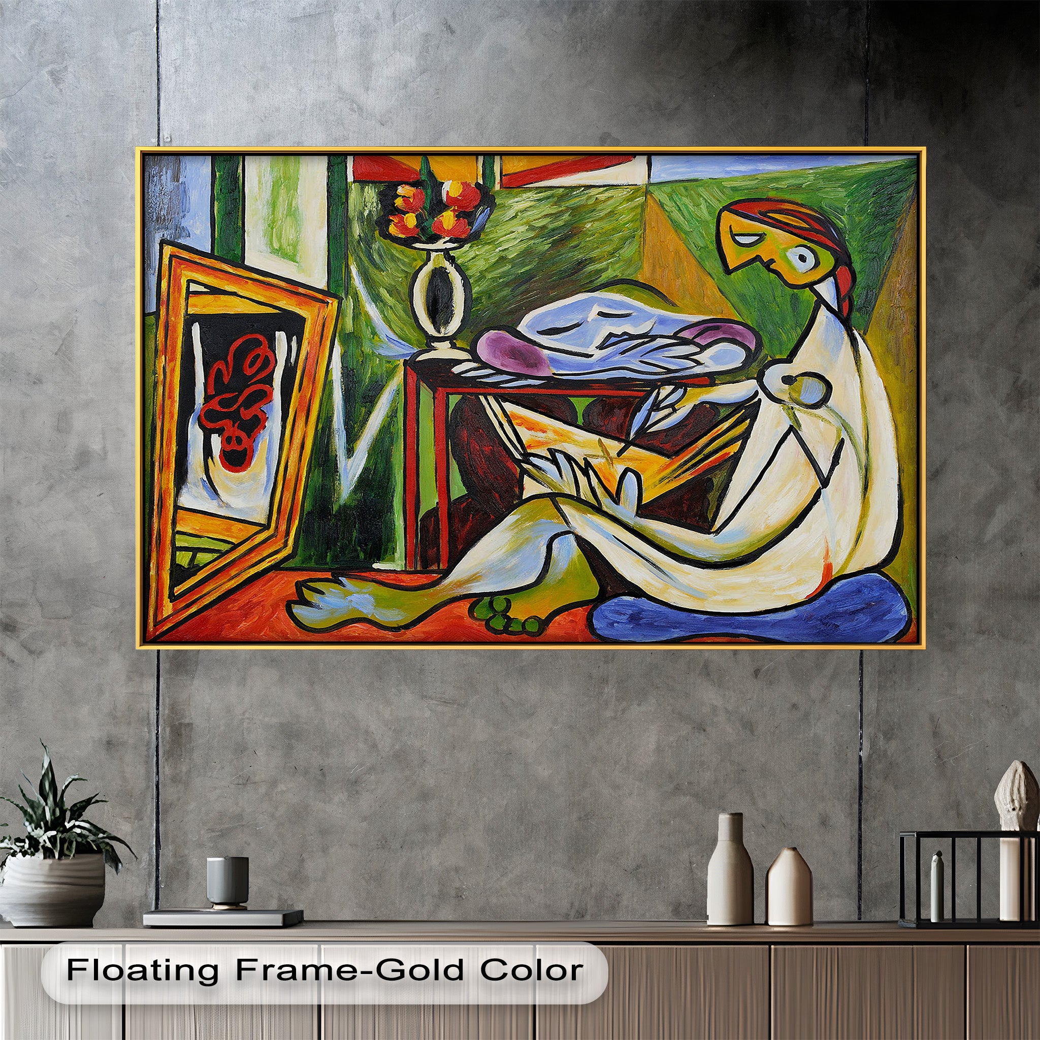 Abstract Interior Scene Picasso Style Oil Painting - Handmade Wall Art for Living Room, Bedroom & Office Decor