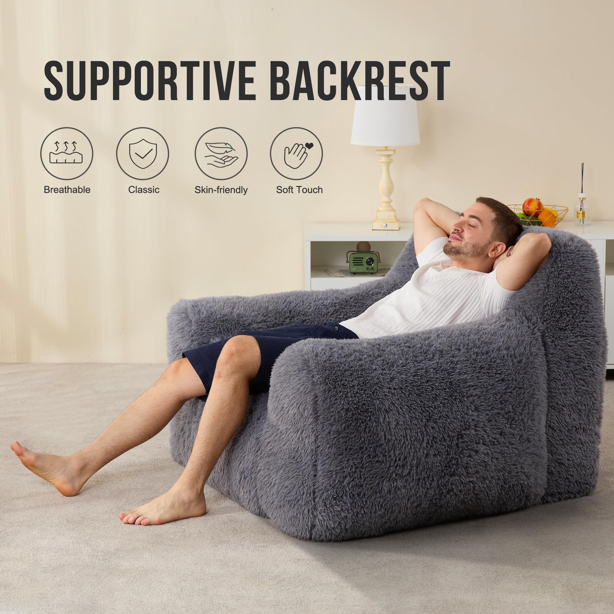 Hobestluk Oversized Bean Bag Chair with Armrests - Giant Comfortable Bean Bag Sofa for Adults, Large Beanbag Couch for Bedroom, Living Room, Dorm & Office - Perfect for Lounging, Gaming, Reading and Relaxation