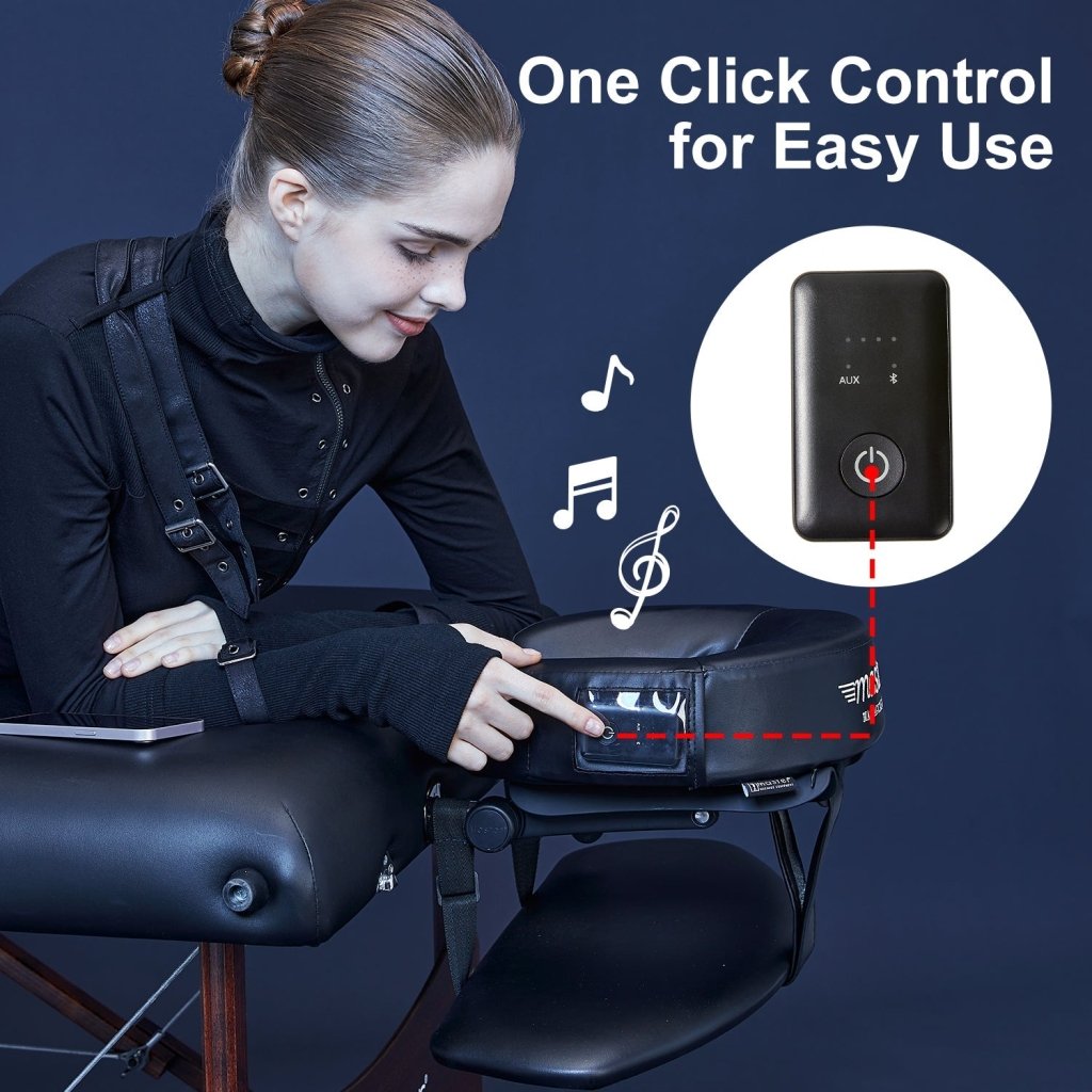 MusicMaster Crescent Round High Fidelity Bluetooth Headrest with Sound Face Cushion - Wireless Car Audio Pillow for Road Trips & Relaxation (Black)