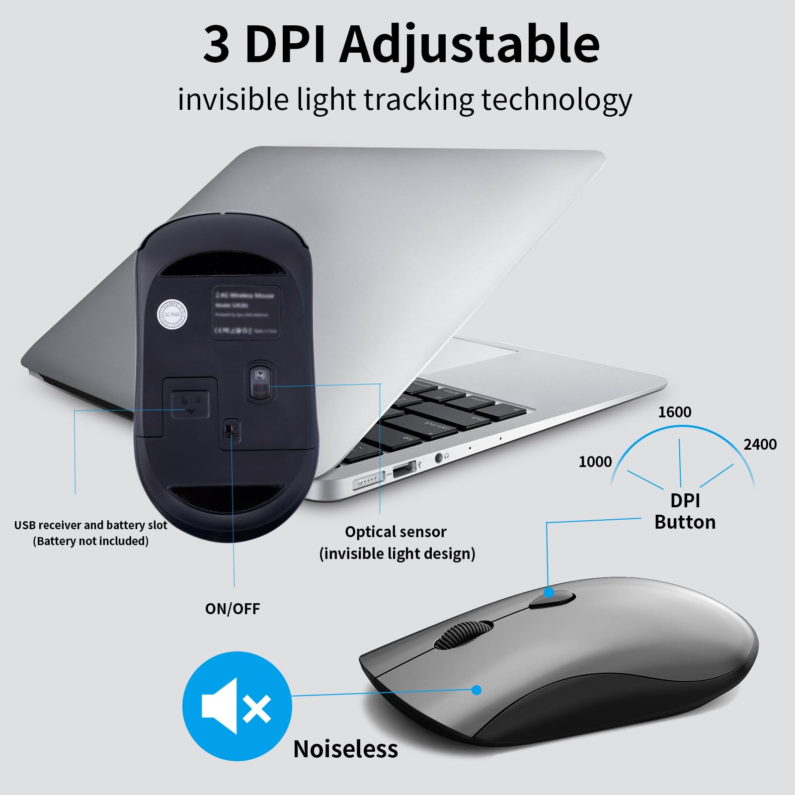 Wireless Keyboard and Mouse Combo - Silent Full-Size Keyboard with Calculator, 2400 DPI Ergonomic Mouse, Quiet Click, Slim USB Cordless Set for PC Laptop Windows Mac (Space Gray) - Perfect for Office, Home & Gaming