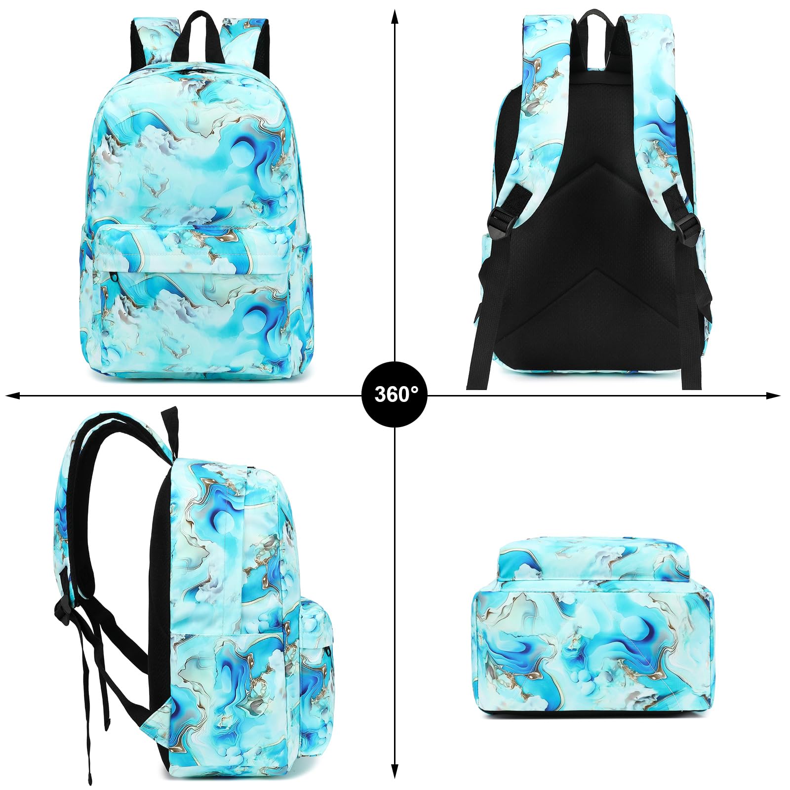 Stylish Marble Print Backpack for Girls & Women - Durable School Bag, College Bookbag & Laptop Backpack for Teens & Adults (Green) - Perfect for School, Work, Travel & Daily Commute