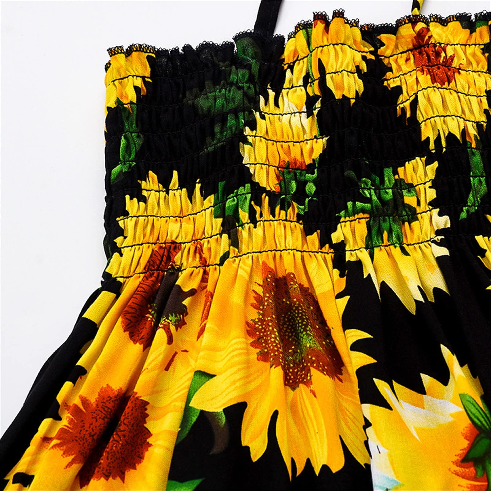 **Bohemian Sunflower Toddler Girls Sleeveless Beach Dress - Floral Princess Party Gown for Kids, Perfect for Summer Outings, Beach Vacations & Birthday Celebrations**