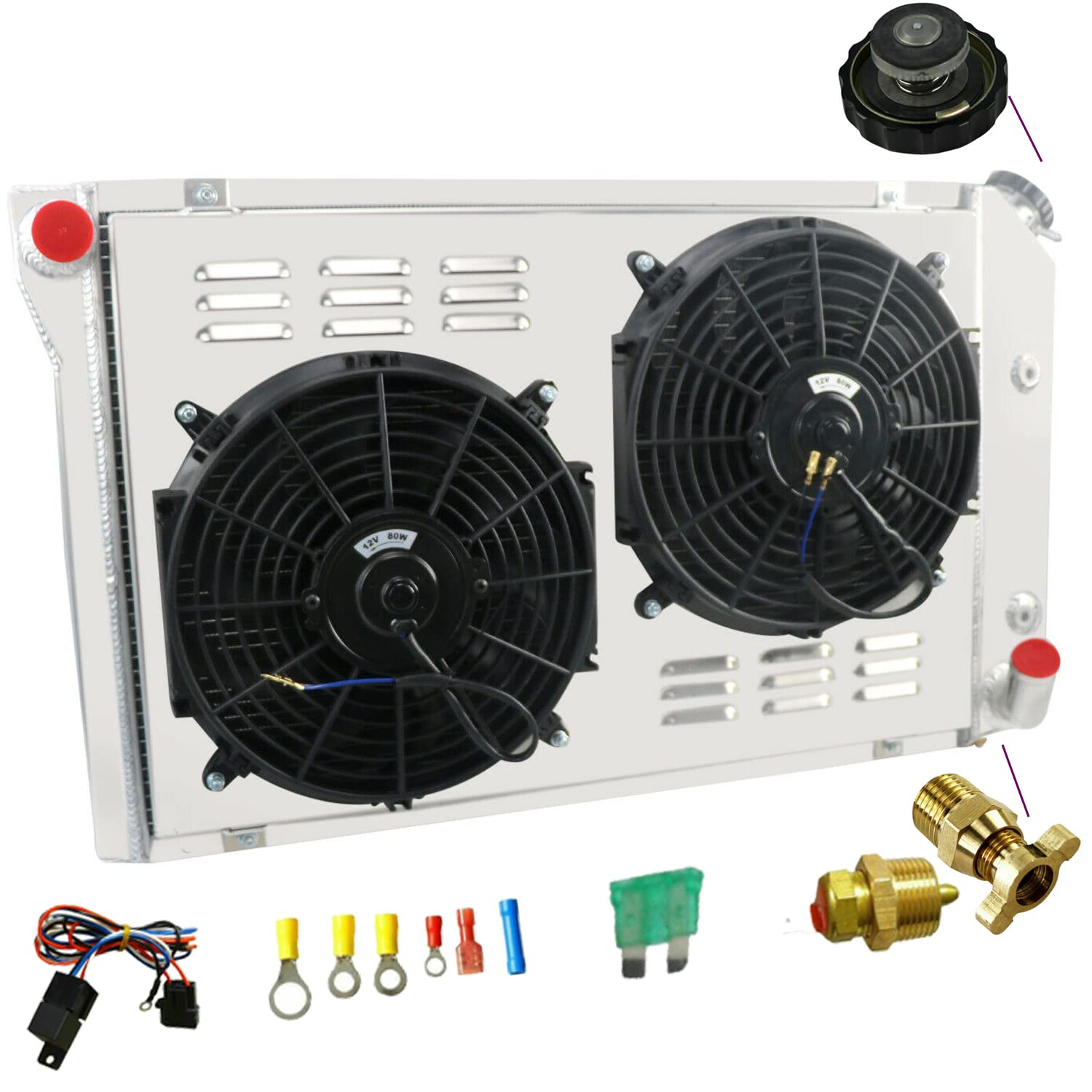 4 Row Aluminum Radiator Shroud Fan for 1977-1982 Chevy Corvette C3 5.7L 5.0L V8 - High Performance Cooling Upgrade for Classic Car Restoration & Hot Rod Builds