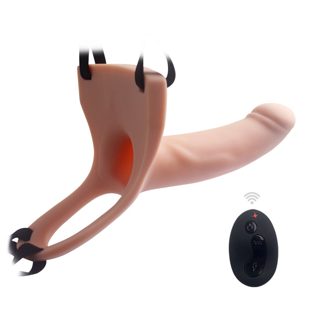 Remote Control Curved Vibrating Hollow Silicone Strap-On Dildo - Perfect for Couples Play & Solo Pleasure