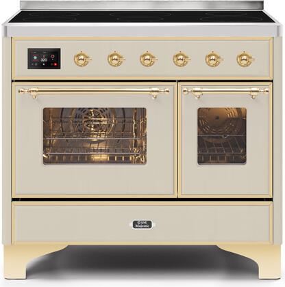 Ilve Majestic II 40 Inch Electric Freestanding Range - Antique White with Brass Trim (Model UMDI10NS3AWG) | Professional Kitchen Appliance for Home Chefs & Cooking Enthusiasts