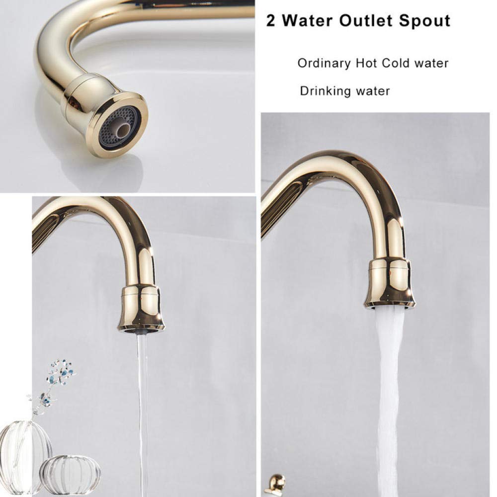Golden Water Filter Kitchen Faucet - 2 Handle Drinking Water Faucet with Brass Swivel Spout | 3-in-1 Water Purifier Sink Faucet for Clean Drinking & Cooking | Perfect for Modern Kitchens & Home Water Filtration Systems