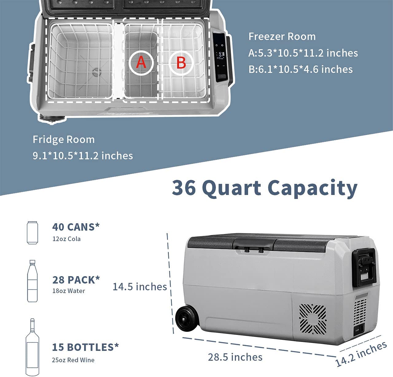 Alpicool T36 12V/24V Portable Car Refrigerator Freezer - Dual Zone Cooling, 36 Quart Capacity for Camping, Road Trips & Outdoor Adventures