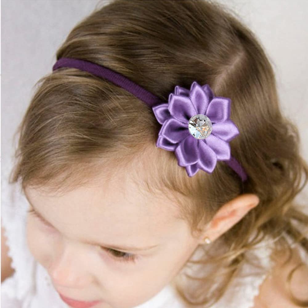60 PCS Purple Satin Ribbon Flowers with Rhinestones - DIY Wedding Bouquet Accessories, Bridal Hair Clips, Gift Wrapping Decorations for Parties and Crafts