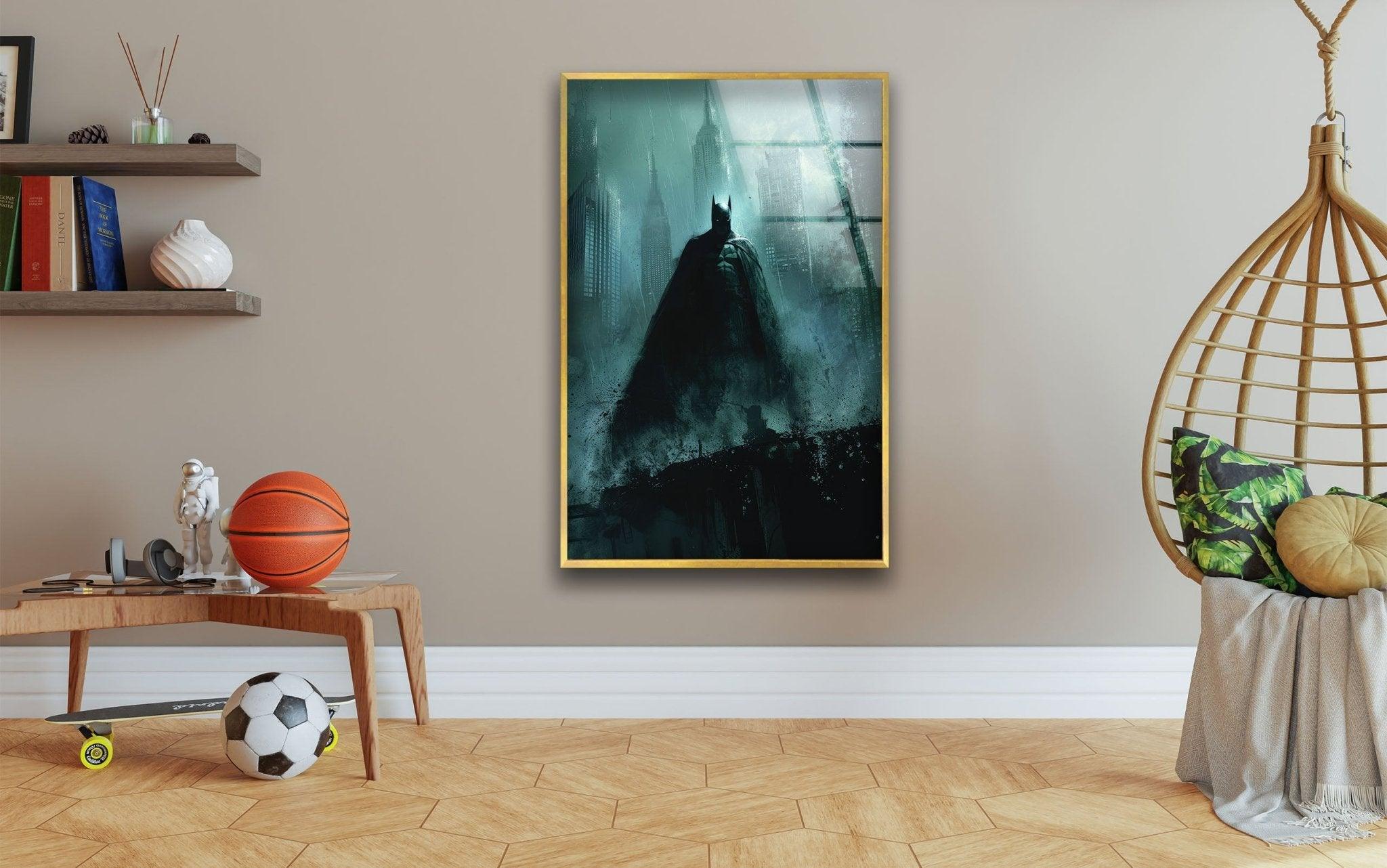Batman Gotham City Glass Wall Art - Stunning Superhero Decor for Home & Office - Perfect for Living Room, Bedroom, or Man Cave Display