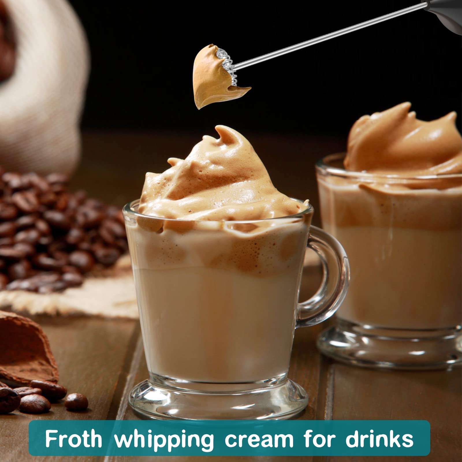 Electric Milk Frother Handheld - Battery Operated Mini Whisk for Coffee, Latte, Cappuccino, Hot Chocolate | Foam Maker & Drink Mixer | Perfect for Home, Office & Travel (Black)
