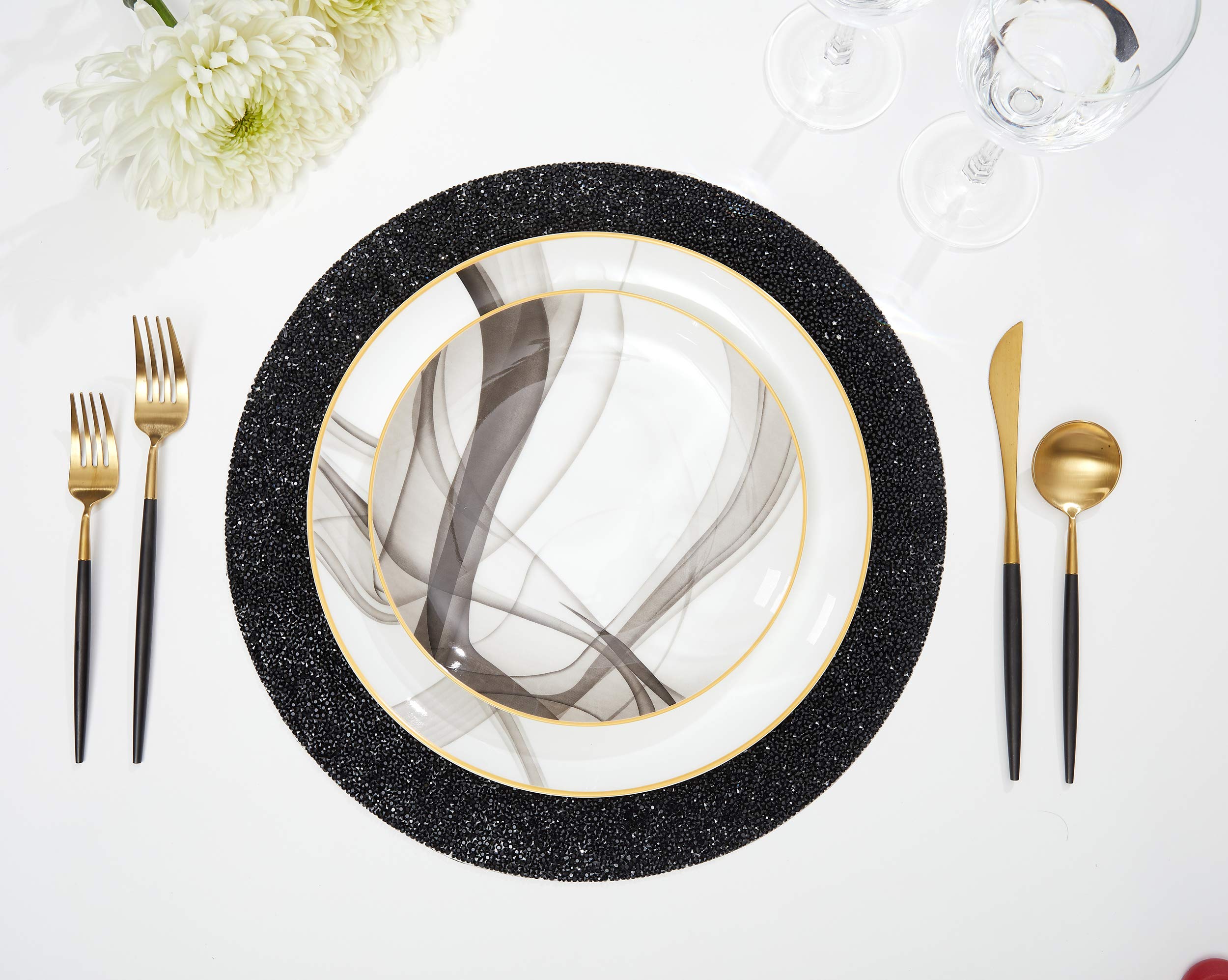 Premium Round Heat-Resistant Placemats Set of 2 - Non-Slip Dining Table Mats for Kitchen & Home Decor - Perfect for Dinner Parties, Holiday Gatherings & Everyday Use (Black)