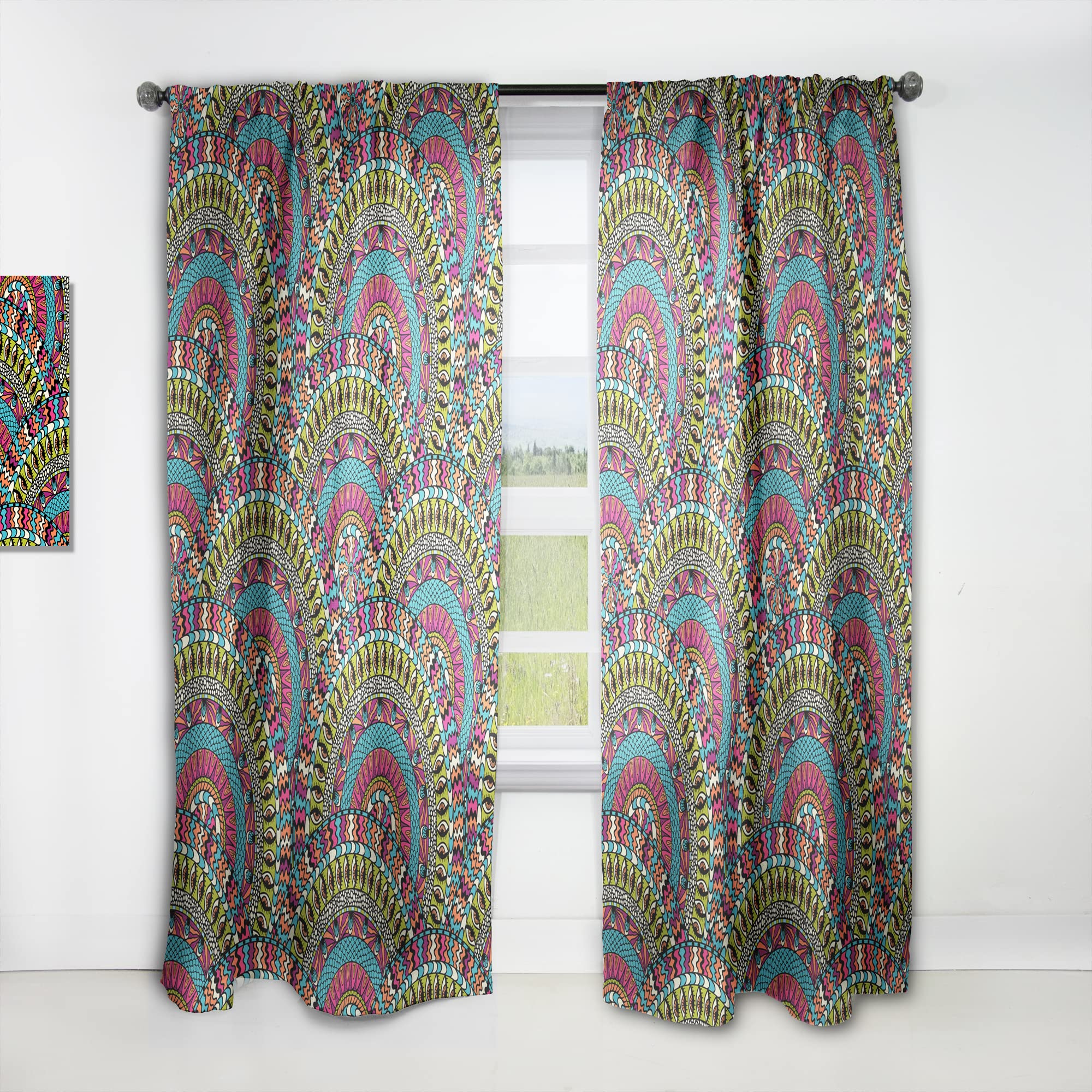 Colorful Ethnic Round Ornament Thermal Insulated Curtains - Single Panel 52x120 Inches - Blackout Drapes for Bedroom & Living Room - Perfect for Home Decor, Privacy & Energy Efficiency