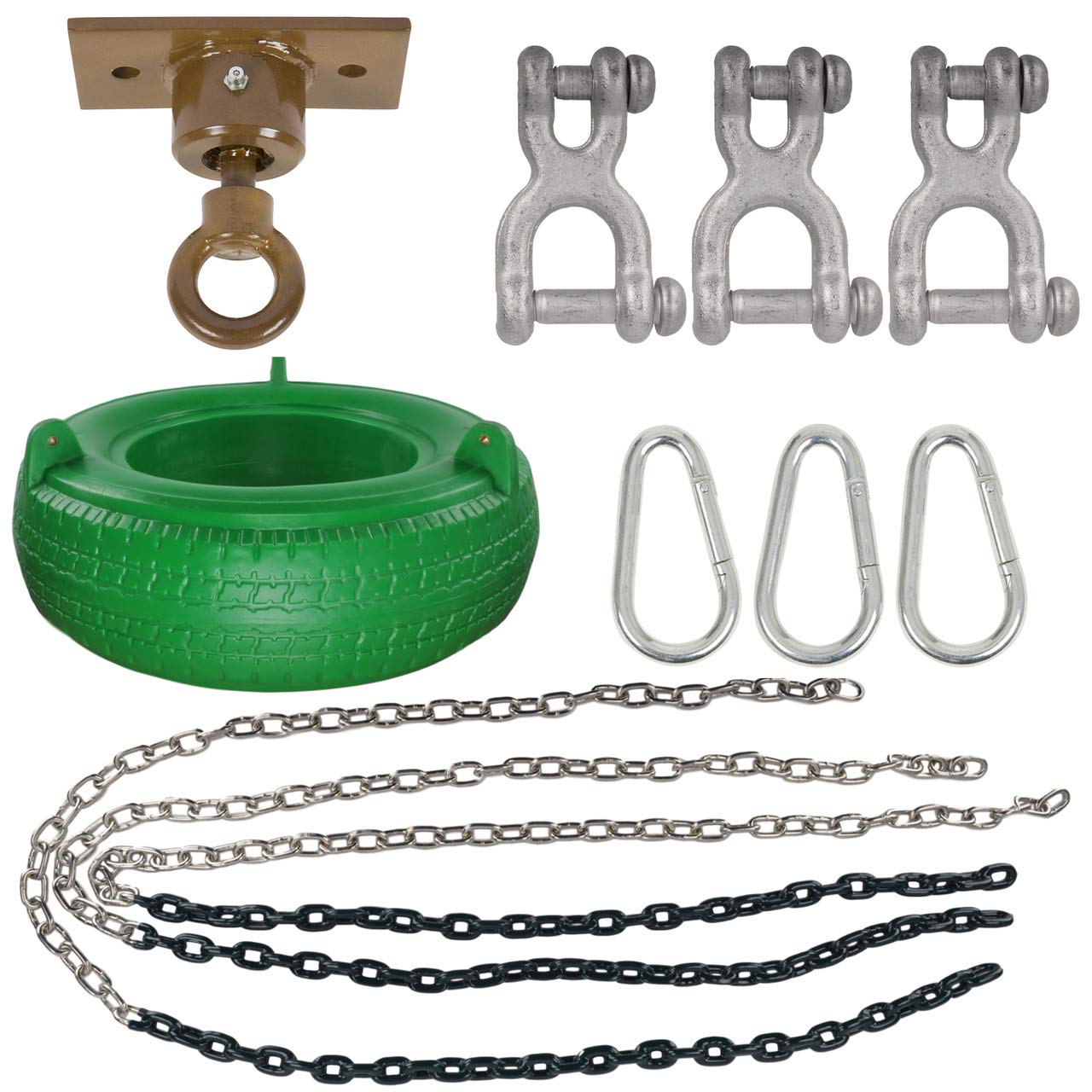 Complete Tire Swing Kit with Light Duty Swivel - Green Outdoor Play Equipment for Backyards, Parks & Playgrounds | Includes SSS Logo Sticker | Durable Kids Swing Set Accessories