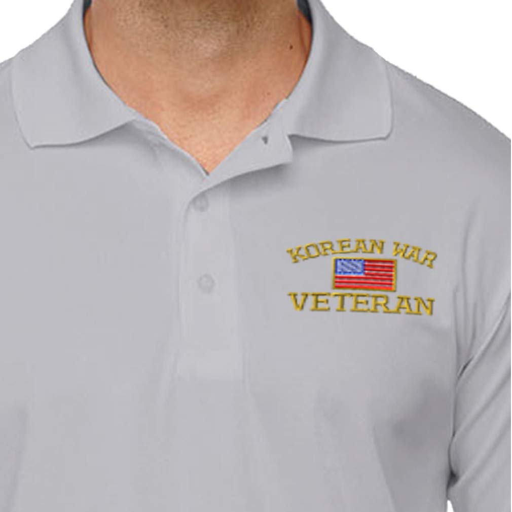 Performance Golf Tees for Men - American Veteran Korean War Embroidered Polyester Short Sleeve Polo Shirt - Navy Blue - Size Large - Perfect for Golf Tournaments & Patriotic Events