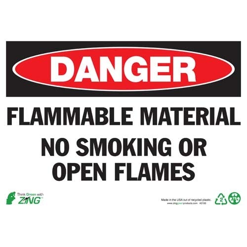 Zing Green Products 2100A Eco-Friendly Safety Sign 'Danger Flammable Material' - Pack of 9, OSHA Compliant for Warehouse, Chemical Storage & Industrial Use