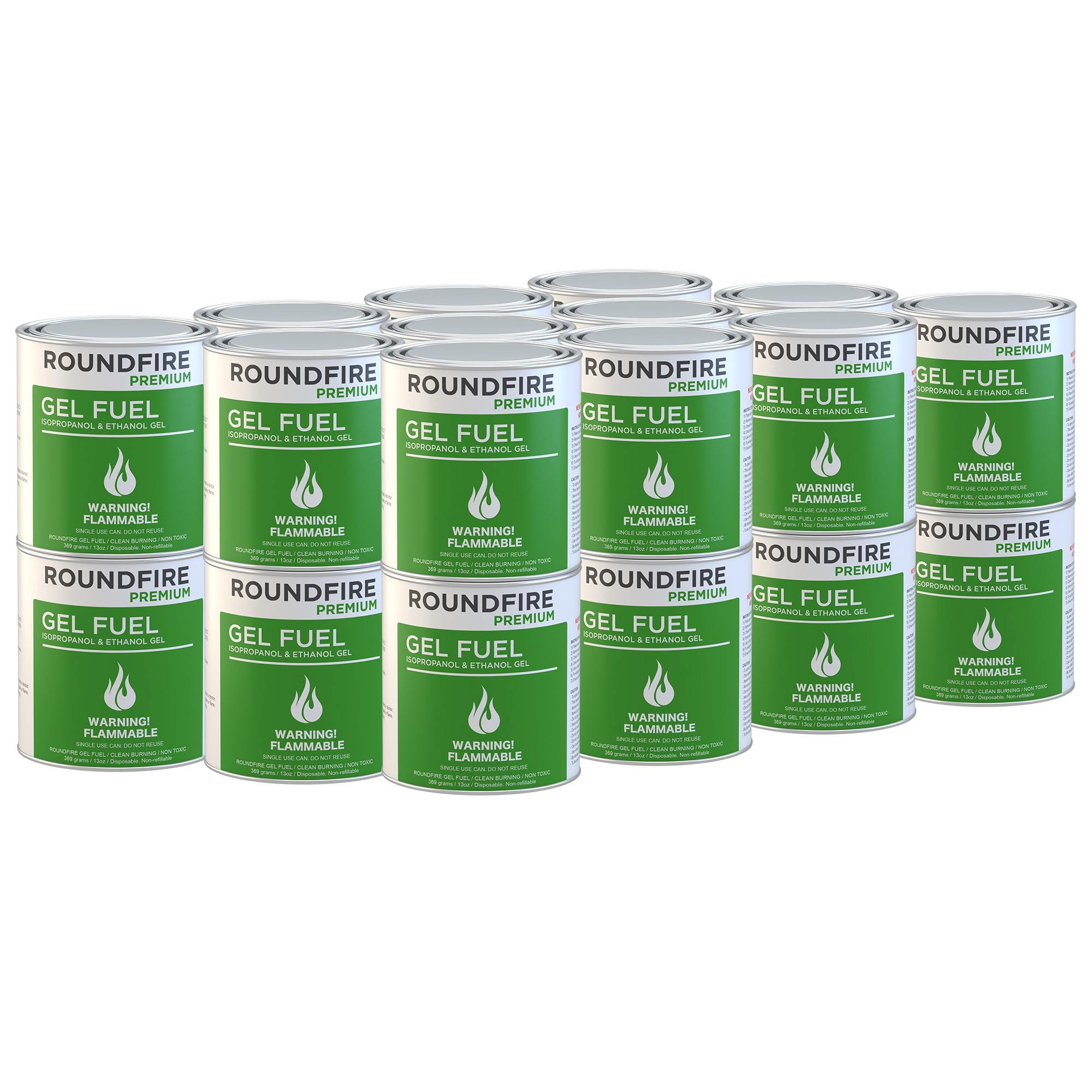 24 Pack Roundfire Gel Fuel Cans for Fire Bowls, Fireplaces & Tabletop Fire Pits - Indoor/Outdoor Use for Patio, Deck, Backyard & Camping Warmth
