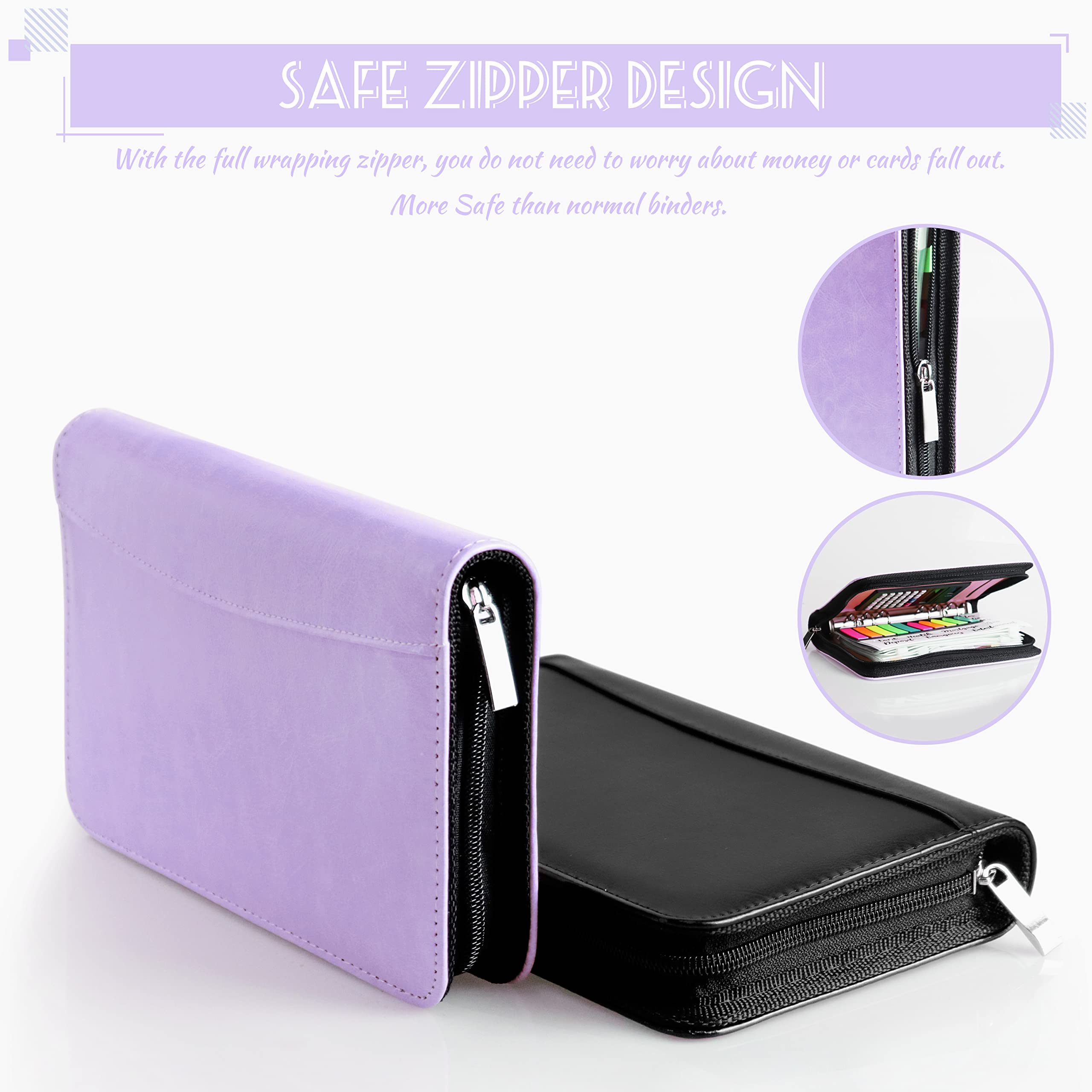 2025 A6 PU Leather Budget Binder with Zipper Envelopes - Cash Envelopes System for Budgeting, Money Organizer & Bill Calculator - Perfect for Cash Saving, Personal Finance & Dave Ramsey Envelope Method (Home/Office/Travel Use)