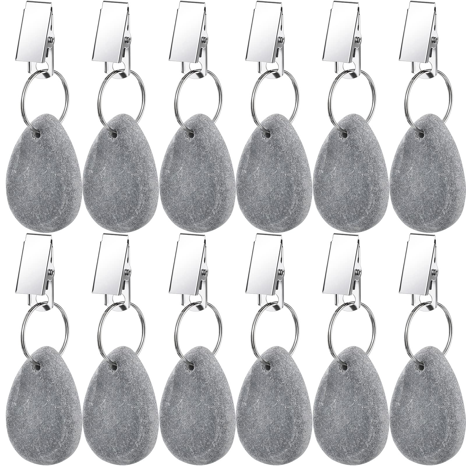 12 Pack Tablecloth Weights - Teardrop Shaped Decorative Clips with Metal Hooks for Securing Table Covers - Perfect for Family Dinners, Outdoor Picnics, Weddings & Events (Light Gray)