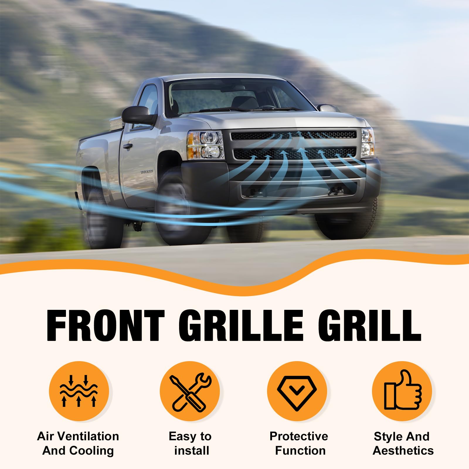 Black Front Grille Grill Shell with Insert for 2007-2013 Chevy Silverado 1500 | GM1200578 25810706 Replacement | Durable Car Exterior Upgrade for Off-Road & Daily Driving