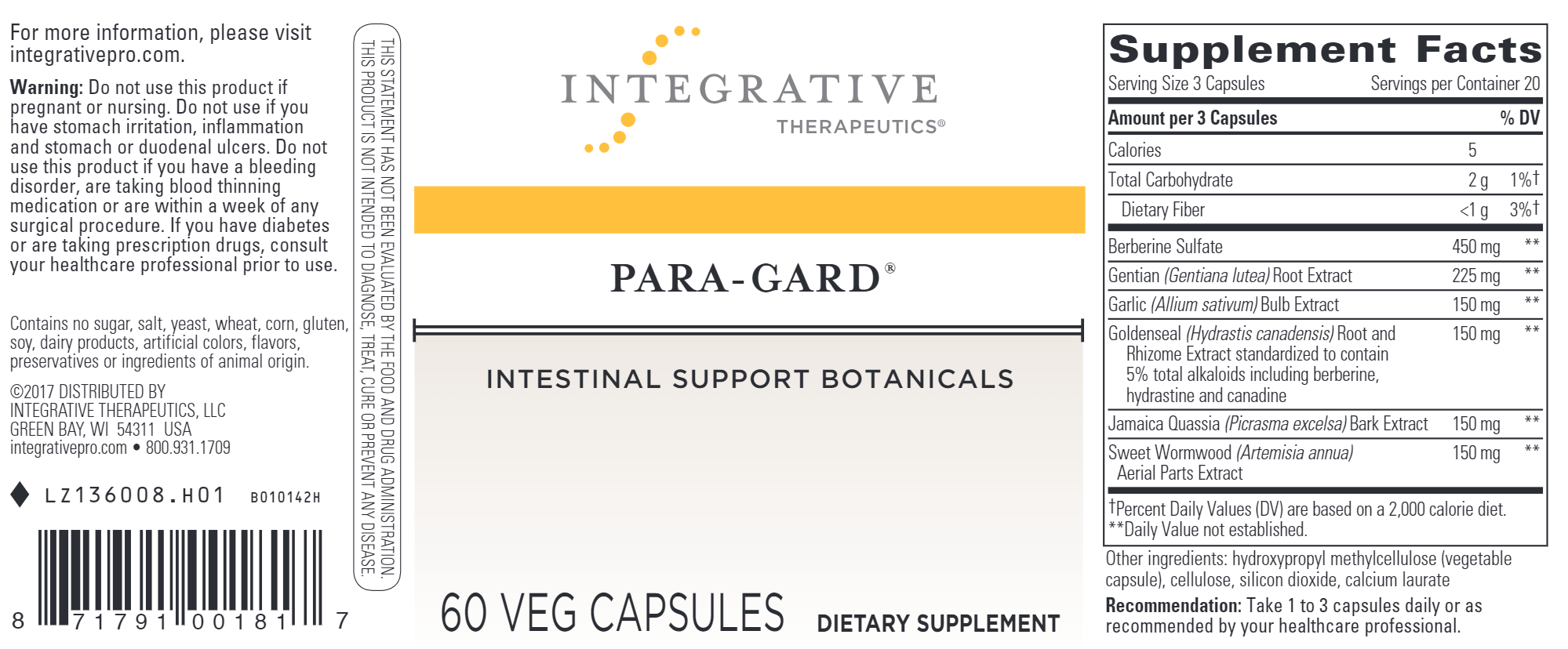 Int Para Gard 60 Vcap - Premium Intestinal Parasite Cleanse Supplement for Adults & Pets | Supports Digestive Health & Immune System - Perfect for Travelers, Campers & Pet Owners