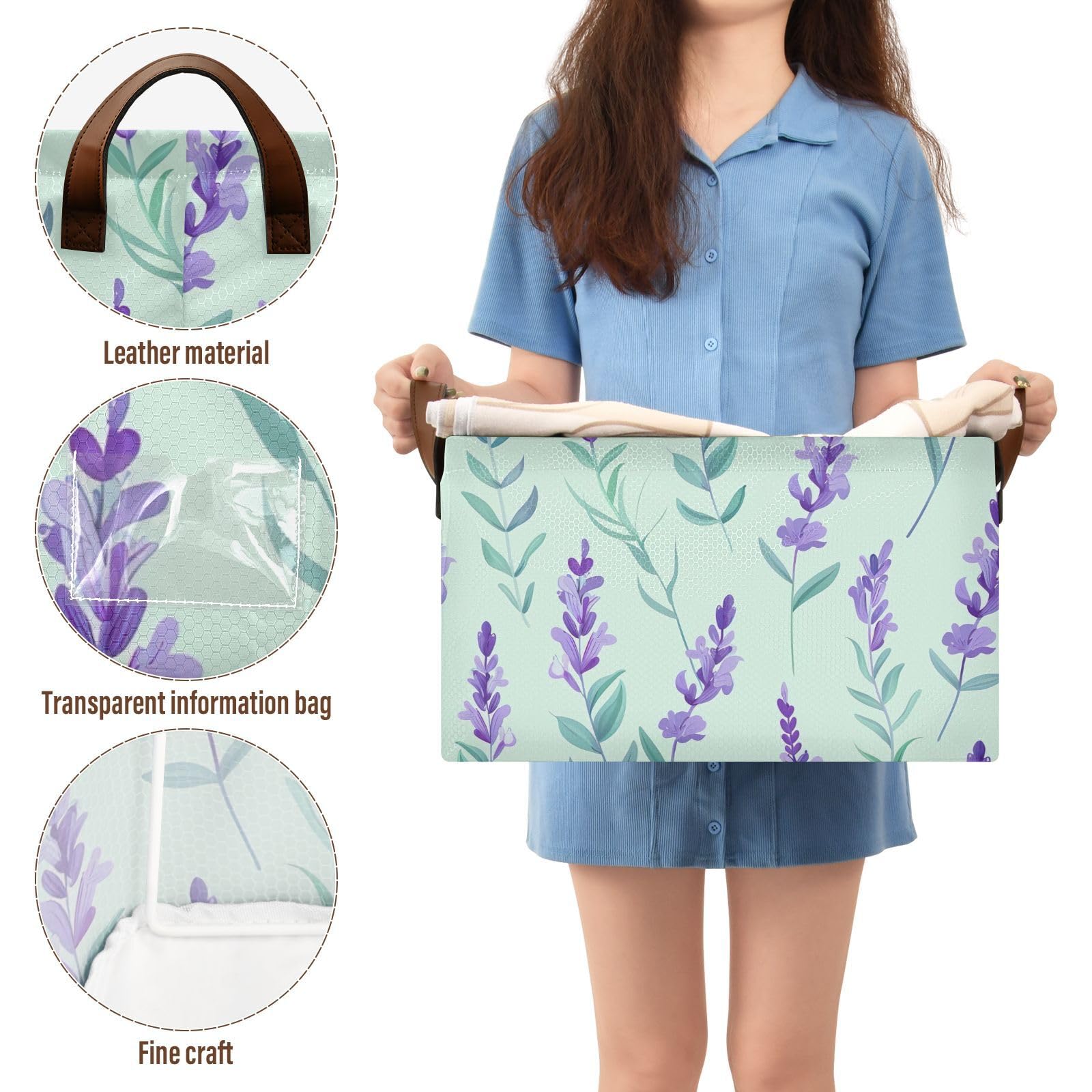 Foldable Storage Bins with Handles - 2 Pack Lavender Purple Fabric Shelves & Cubes (16.9