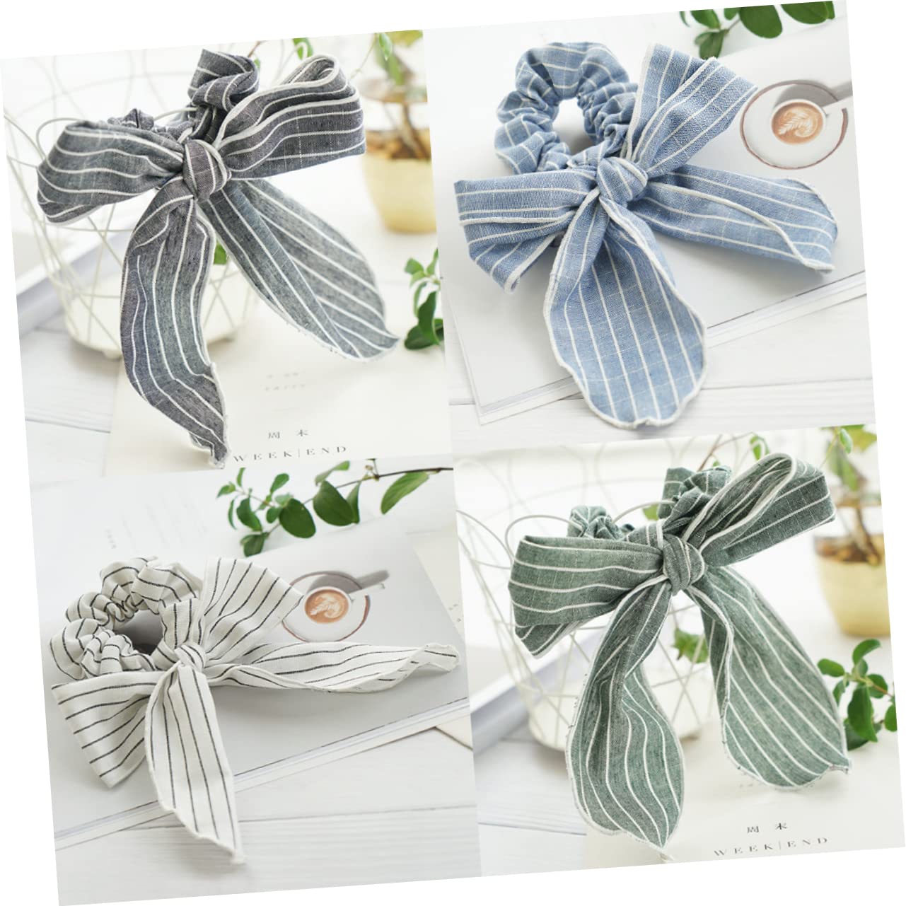 FOMIYES Fashion Hair Bands Set - 4pcs Striped Bowknot Hair Ties, Scrunchies & Ponytail Holders for Women & Girls | Perfect for School, Work, Parties & Everyday Styling