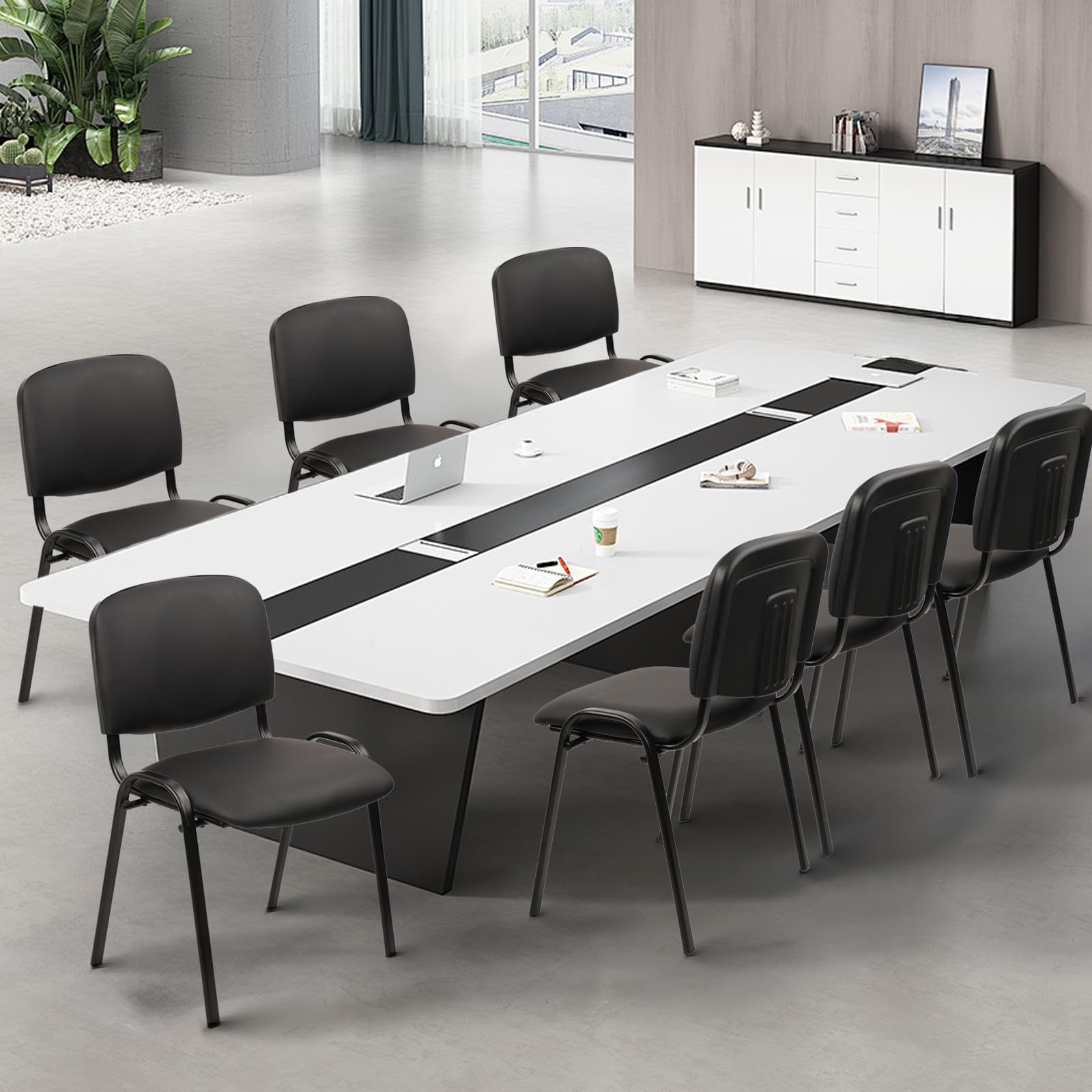 CLATINA Stackable Conference Room Chairs - 10 Pack Black PU Leather Armless Guest Chairs with Metal Frame for Office, Reception, Lobby, Training School & Waiting Areas | No Wheels, Space-Saving Design for Business & Educational Settings
