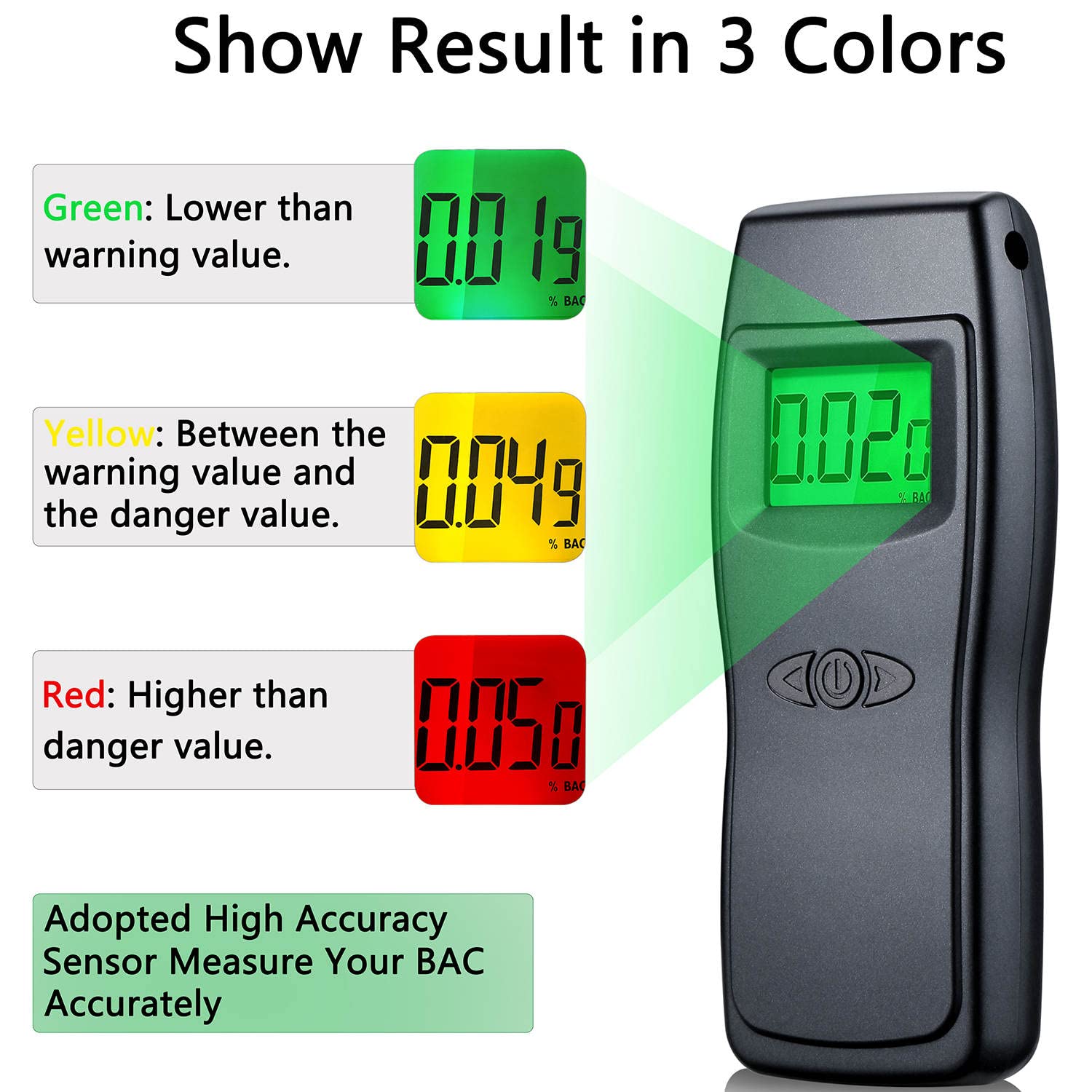 Professional Breathalyzer Alcohol Tester - USB Rechargeable Portable BAC Detector with 10 Disposable Mouthpieces | Accurate Personal & Workplace Alcohol Testing | Perfect for Drivers, Safety Officers & Party Use - BELLADDY INC EK923