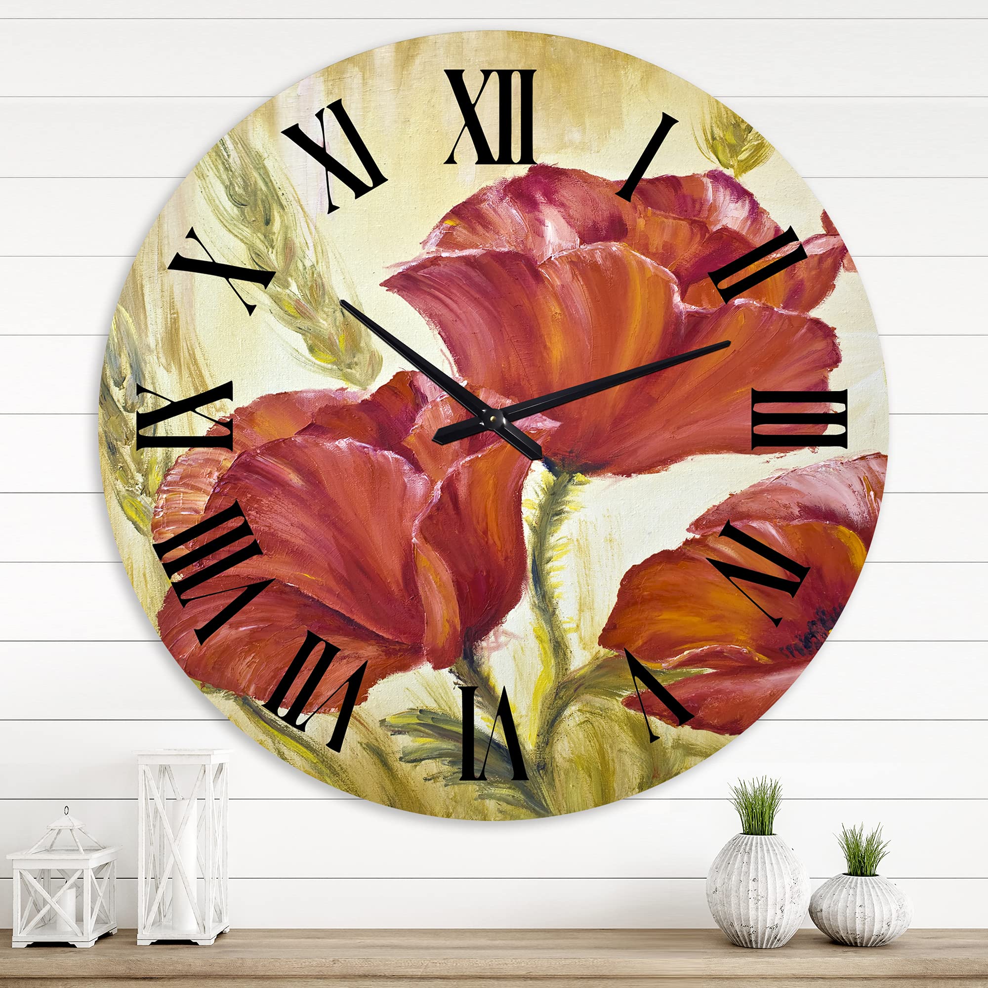 Blossoming Poppies in Wheat Fields II - Large Traditional Floral Wall Clock for Home & Office Decor | Perfect for Living Room, Bedroom, Kitchen