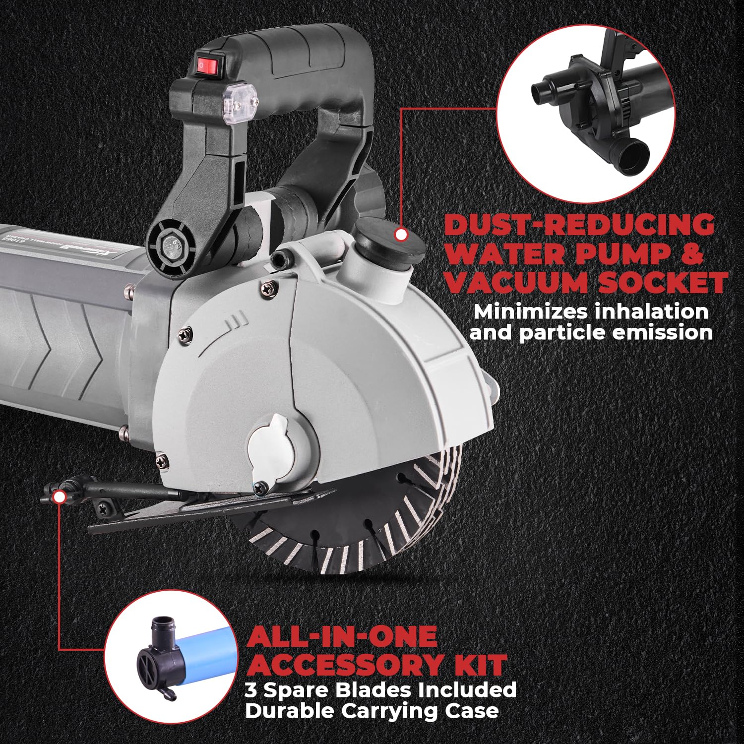 XtremepowerUS 3000W Electric Wall Chaser Concrete Groove Cutter with Water Pump & Case - Professional Slotting Machine for Concrete, Brick, and Tile Cutting - Perfect for Construction, Renovation, and DIY Projects