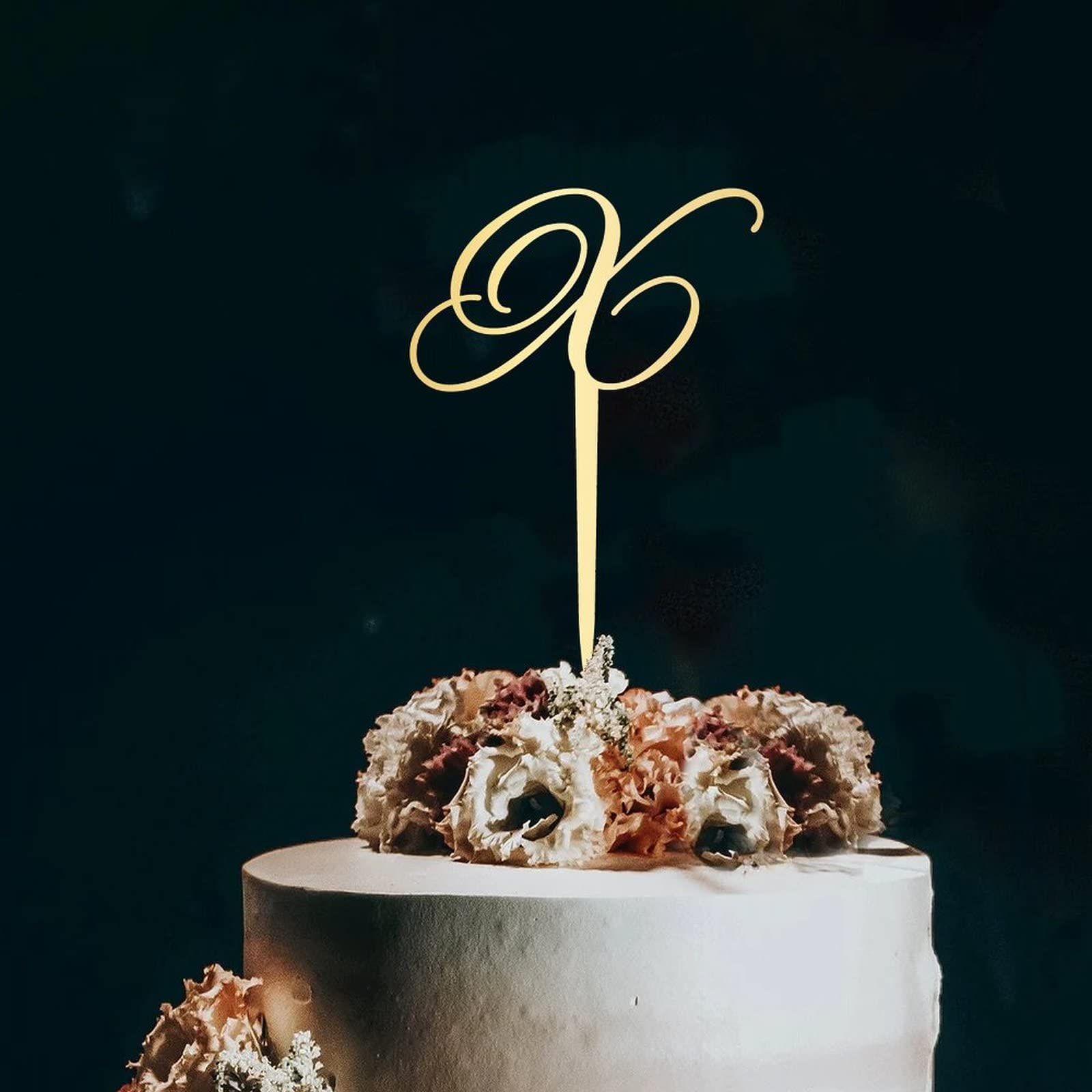Personalized Initial Letter X Acrylic Cake Topper - Gold Monogram Cake Decor for Birthday, Wedding, Anniversary & Engagement - Mirror Finish Cake Picks & Bunting for Party Dessert Decoration