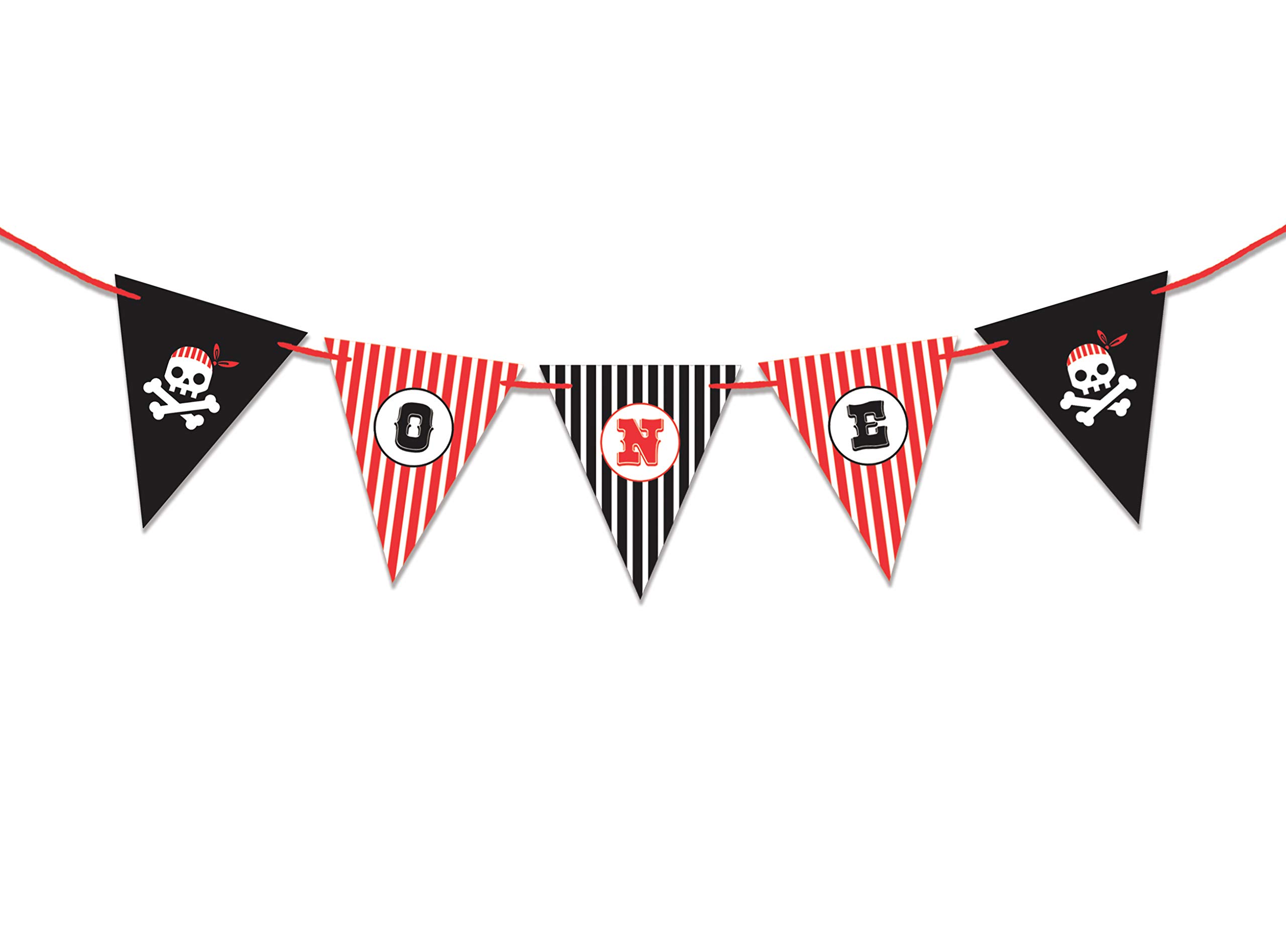 Pre-Strung 'I Am 1' Pirate Birthday Banner - Boys First Birthday Party Decorations - Pirate Theme Pennant Flags for Baby Shower, Nursery & Birthday Party Decor
