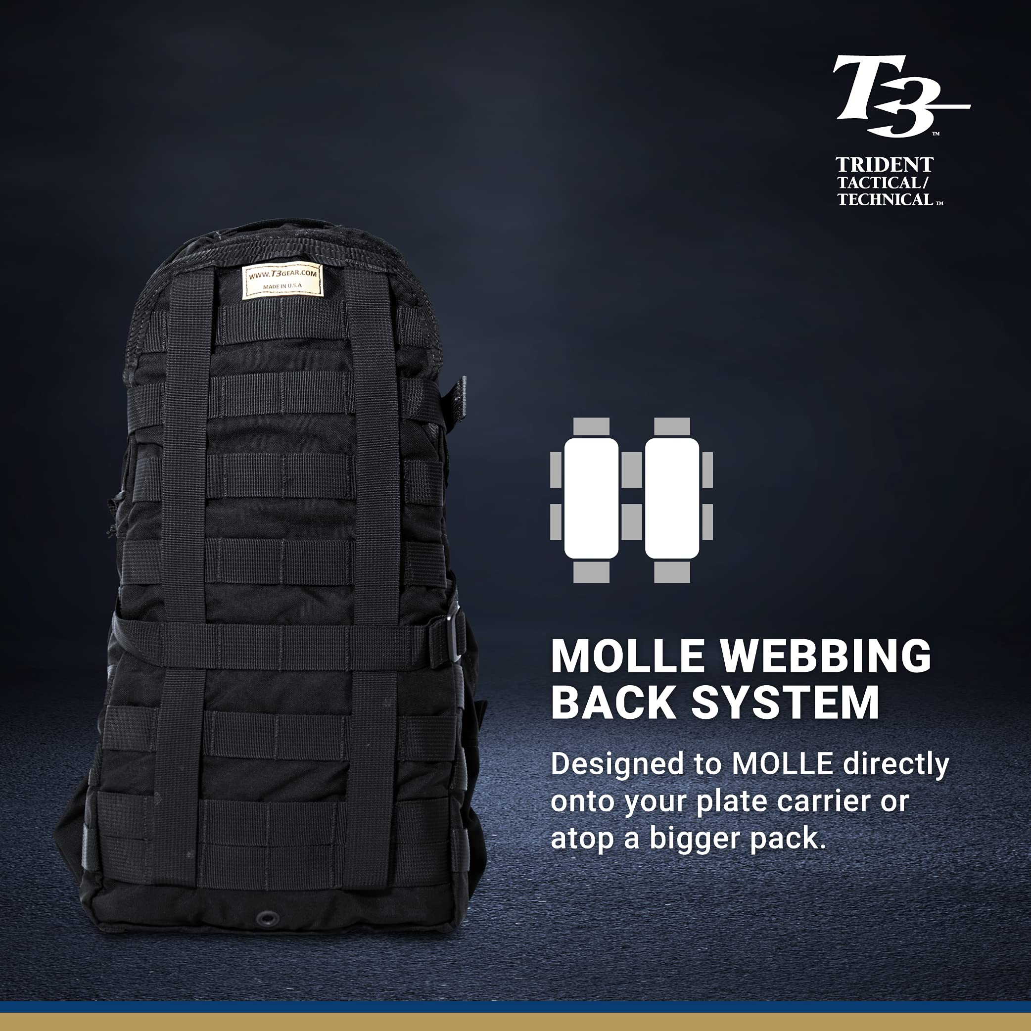 T3 MOLLE Assault Backpack - Military Tactical Hydration Bladder Backpack for Outdoor Hiking, Camping & Survival Gear | Heavy-Duty Rucksack for Adventure Travel, Airsoft & Emergency Preparedness | Black