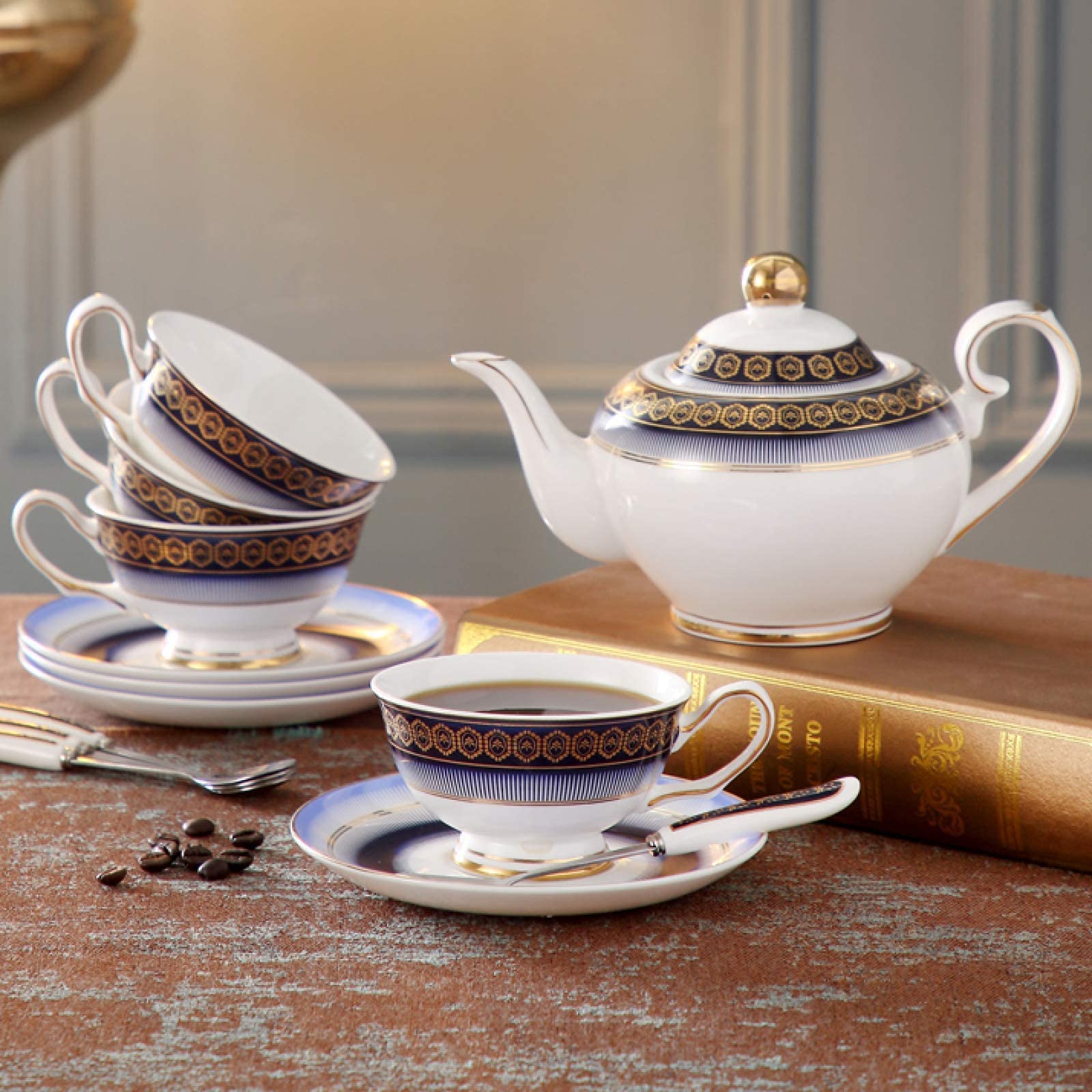 Elegant Bone China Tea Set for Adults - 12-Piece Ceramic Teapot with Cups & Saucers, Spoons - Perfect for Wedding Tea Service, Afternoon Tea, or Coffee Time - Ideal Gift for Tea Lovers & Home Entertaining