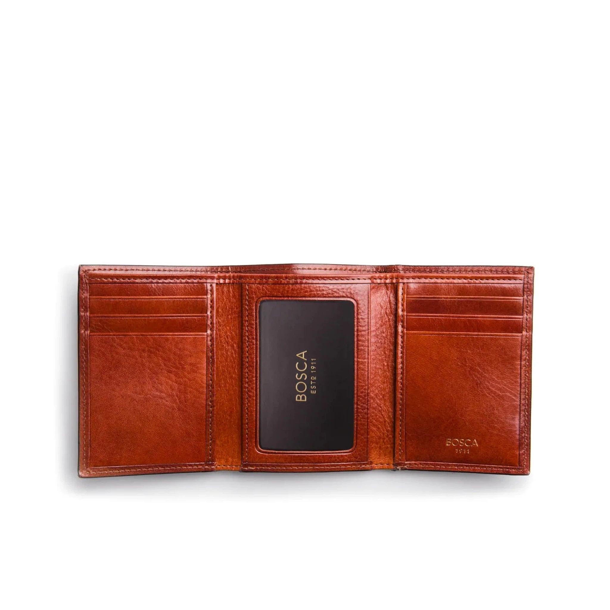 Bosca Genuine Leather Double ID Trifold Wallet for Men - Classic RFID Blocking Slim Bifold Wallet for Everyday Use & Travel