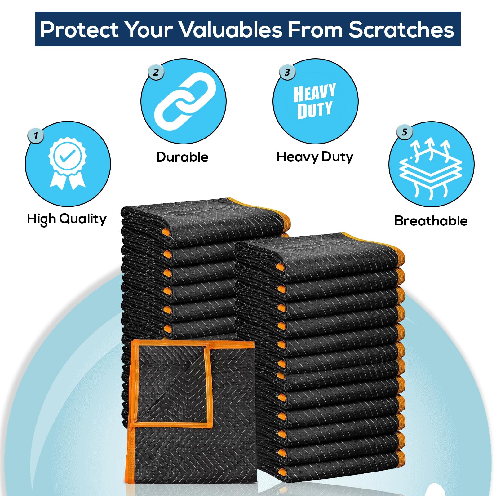 Simpli-Magic Heavy Duty Padded Moving Blankets (24 Pack) - Black/Orange - Furniture Protection Blankets for Moving, Packing & Storage | Durable Moving Supplies for Home & Office