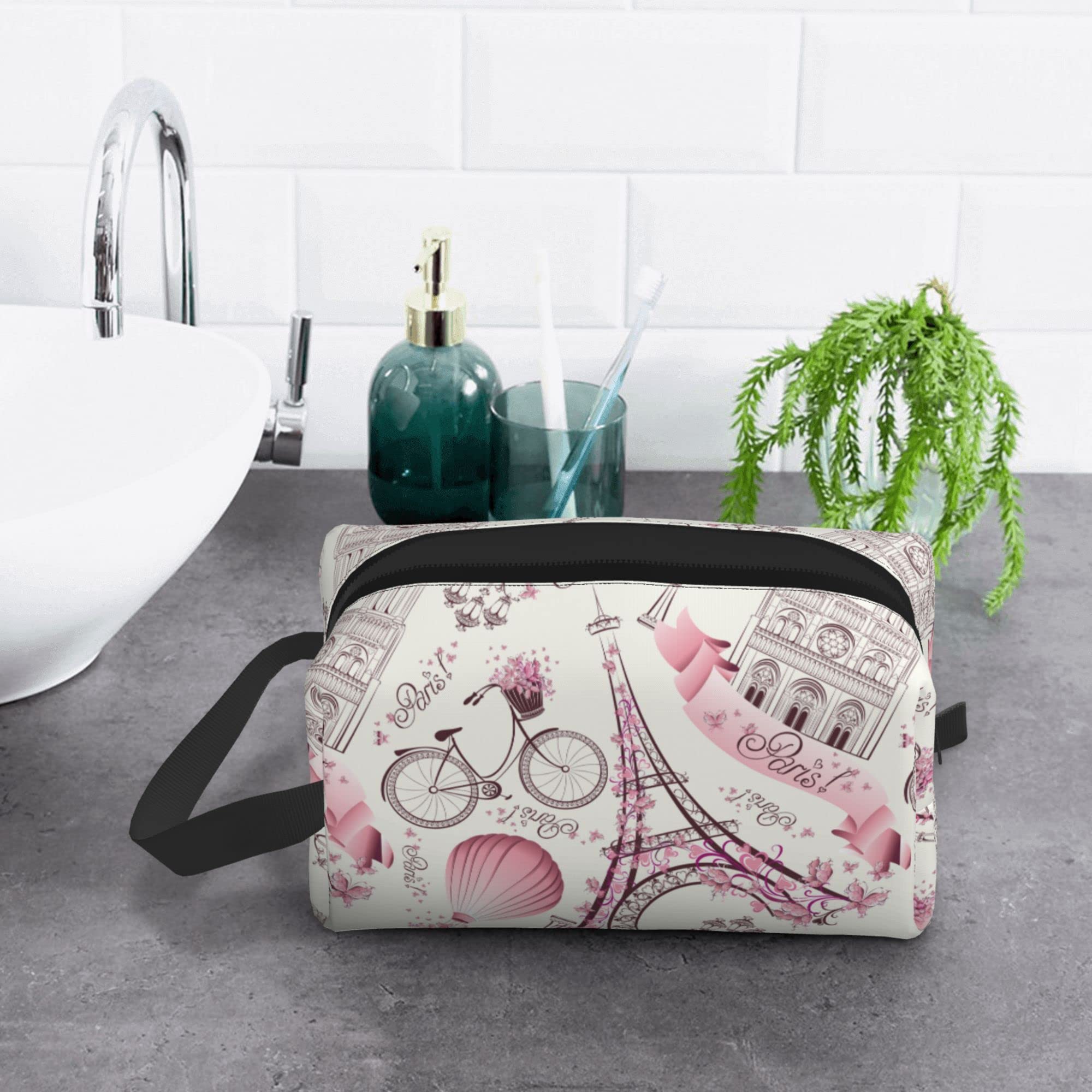 Waterproof Travel Makeup Bag for Women - Portable Cosmetic Pouch & Toiletry Organizer | Fashion Paris Design | Perfect for Vacation, Gym, Business Trips & Daily Essentials Storage