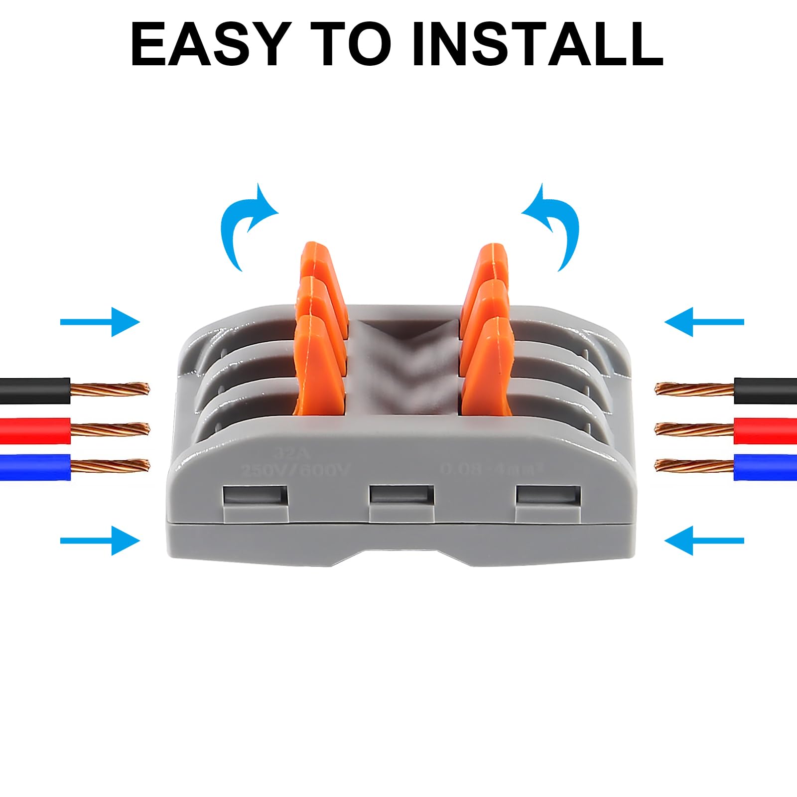 10pcs Lever Wire Connectors 3 Circuit Inline Splices - Electrical Quick Connect Wire Connectors 28-12 AWG for Home Wiring, DIY Projects & Electrical Repairs | SPL-3 Lever Nuts for Secure Connections