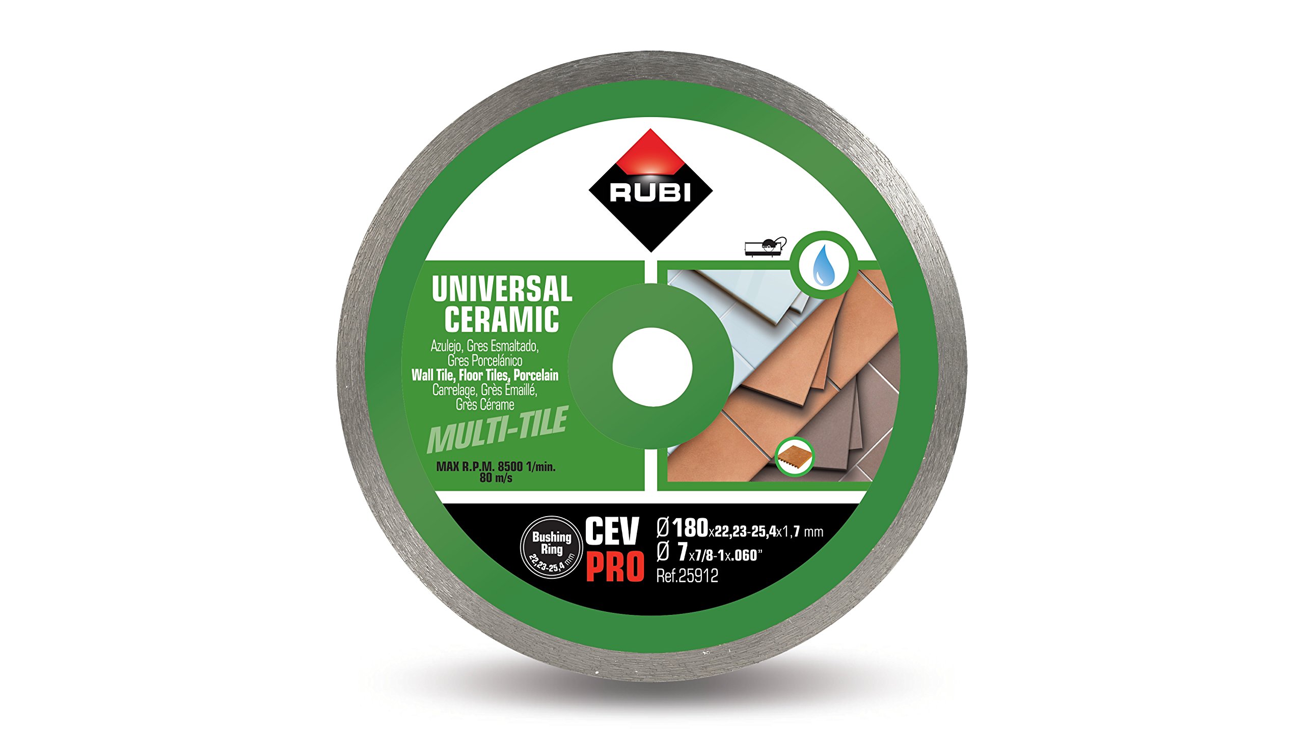 Rubi Diamond General Continuous Rim Wet Saw Blade for Ceramic Tile Cutting - Perfect for DIY Home Renovation and Professional Tile Installation Projects