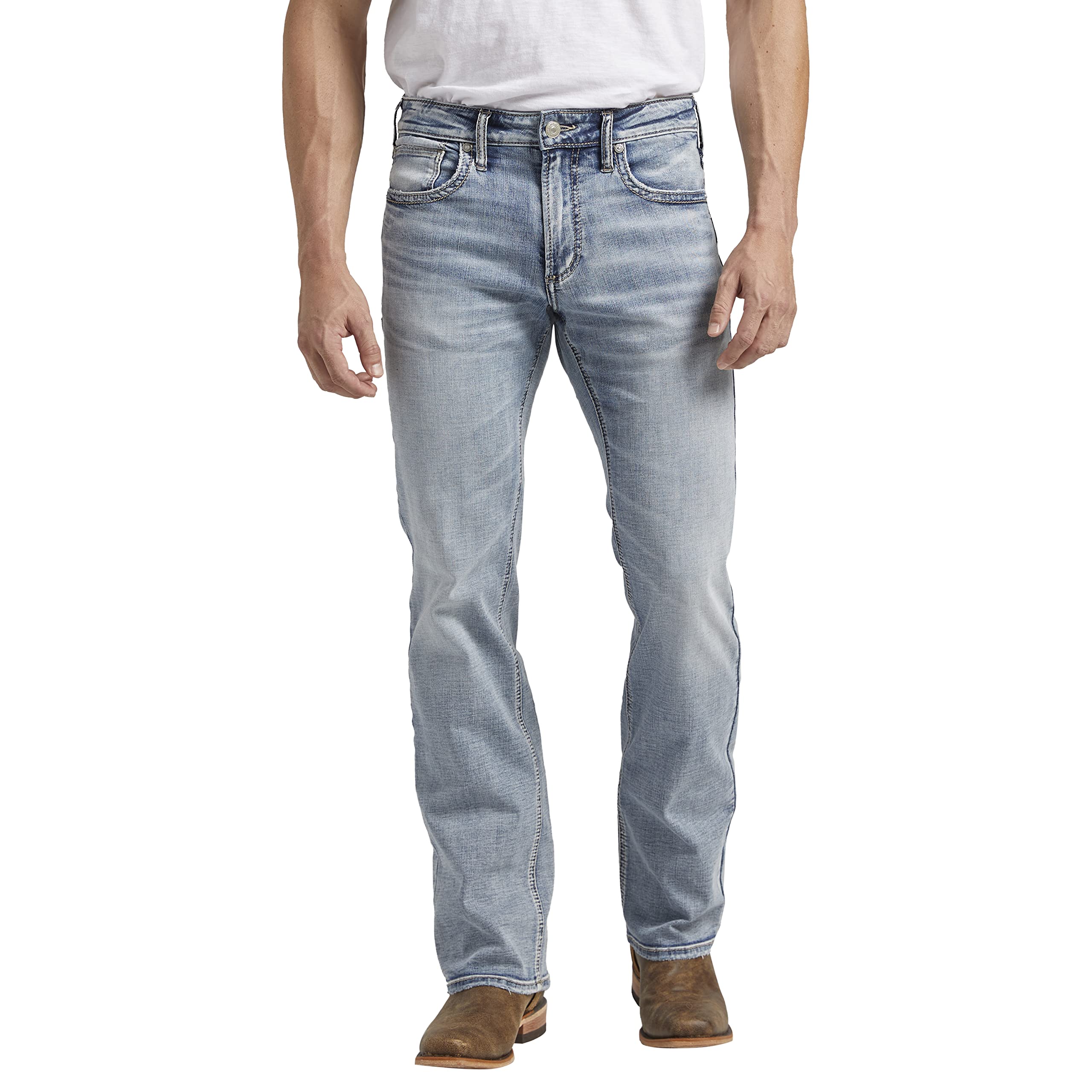 Silver Jeans Co. Men's Jace Slim Fit Bootcut Jeans - Comfortable Denim Pants for Casual Wear & Western Style Outfits | Perfect for Everyday Use, Night Out, and Country Music Events