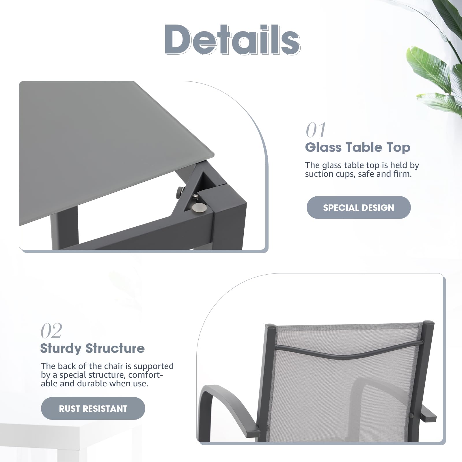 OC Orange-Casual 5-Piece Patio Bar Set - All-Weather Aluminum & Textile Fabric Outdoor High-Top Dining Table with 4 Metal Bar Stools & Glass Top Table - Dark Grey - Perfect for Porch, Garden, Backyard & Poolside Entertaining