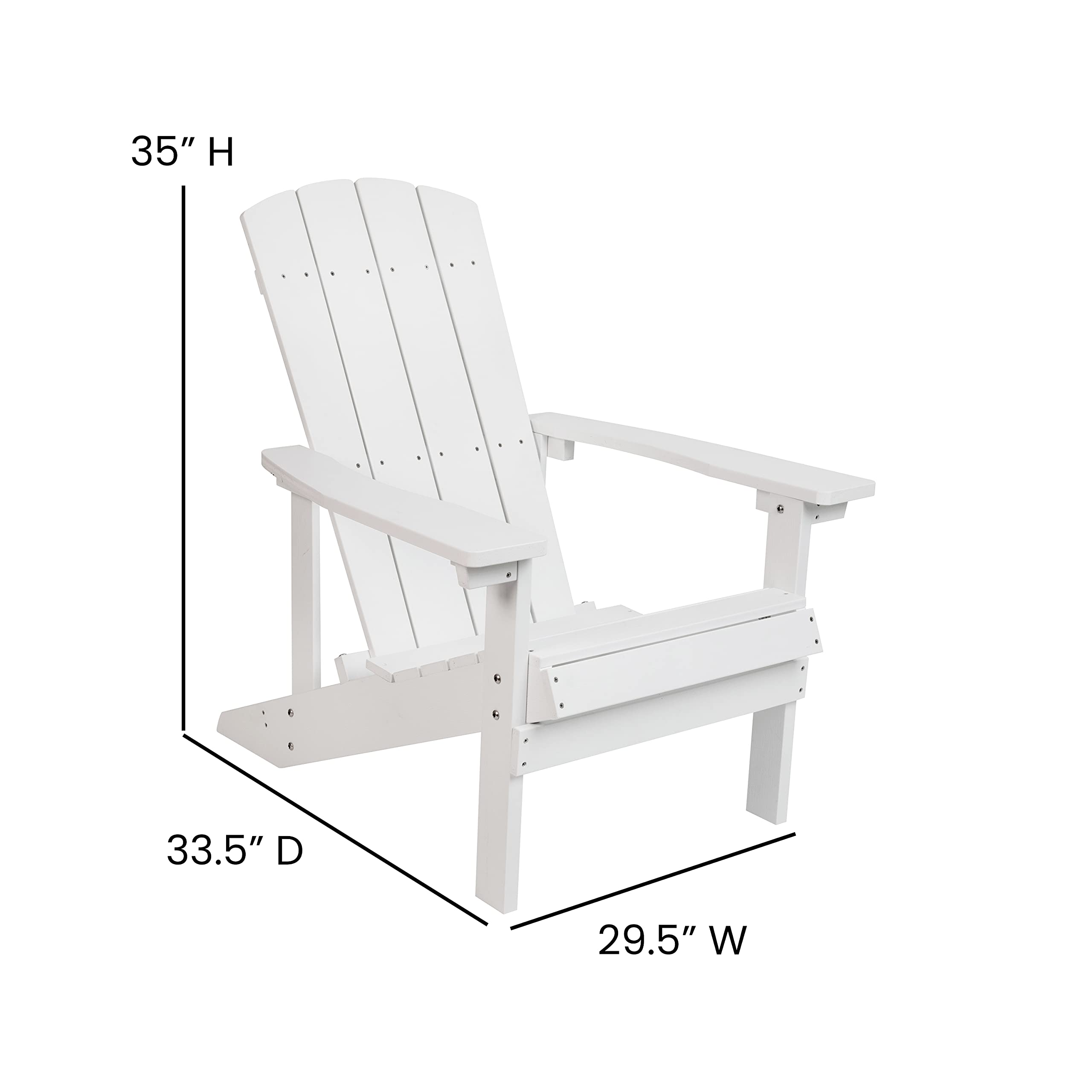 Flash Furniture Charlestown Commercial Grade Indoor/Outdoor Adirondack Chair - Weather Resistant Durable Poly Resin Deck & Patio Seating in White - Perfect for Backyard, Garden, Poolside & Beach Relaxation
