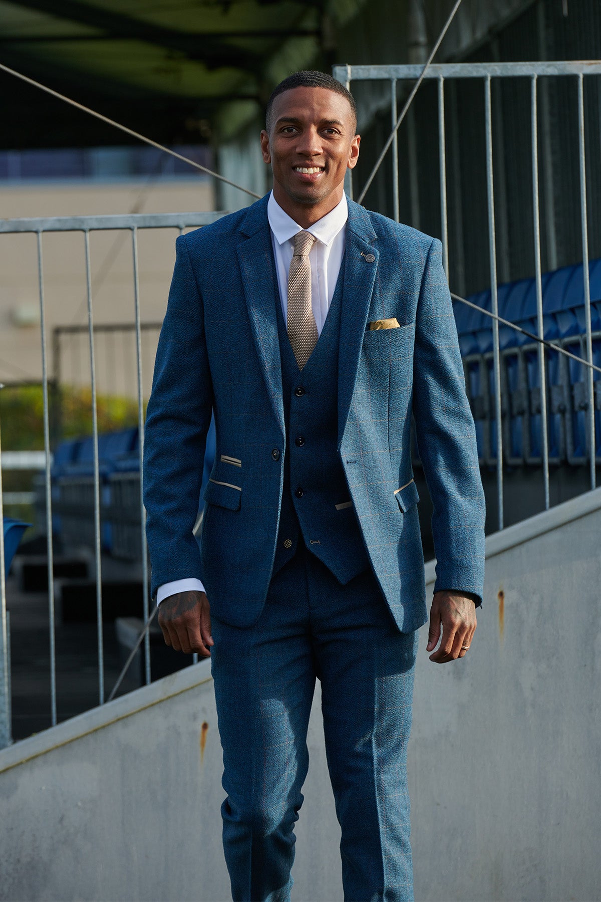 Everton FC Ashley Young DION Blue Tweed Check Suit - Official Licensed Football Suit for Men, Perfect for Matchdays, Weddings & Formal Events