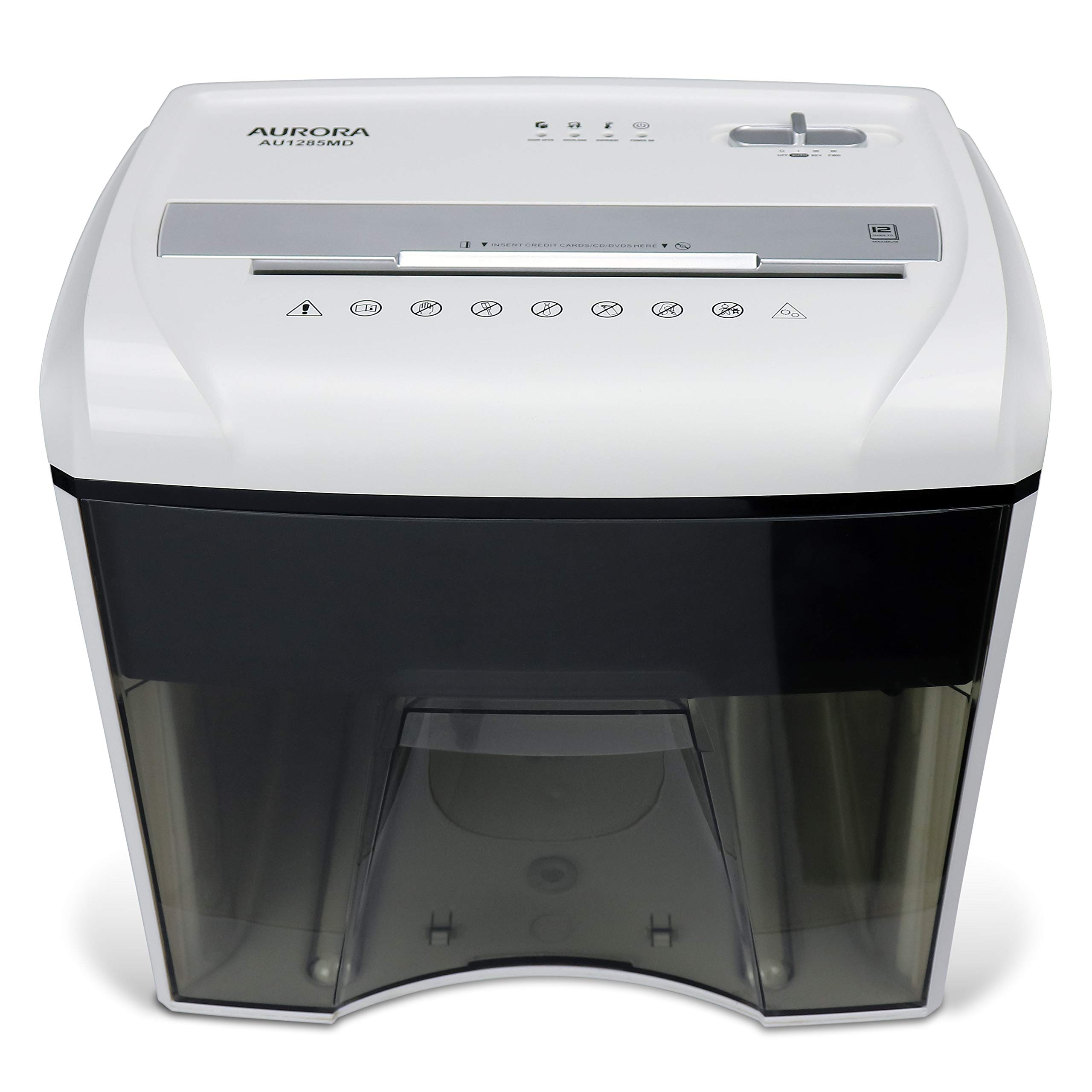 Aurora AU1285MD Compact High Security 12-Sheet Micro-Cut Shredder for Paper, CDs, Credit Cards & Junk Mail - Desktop-Style with Pullout Basket (White/Black) - Perfect for Home Office & Small Business Document Security
