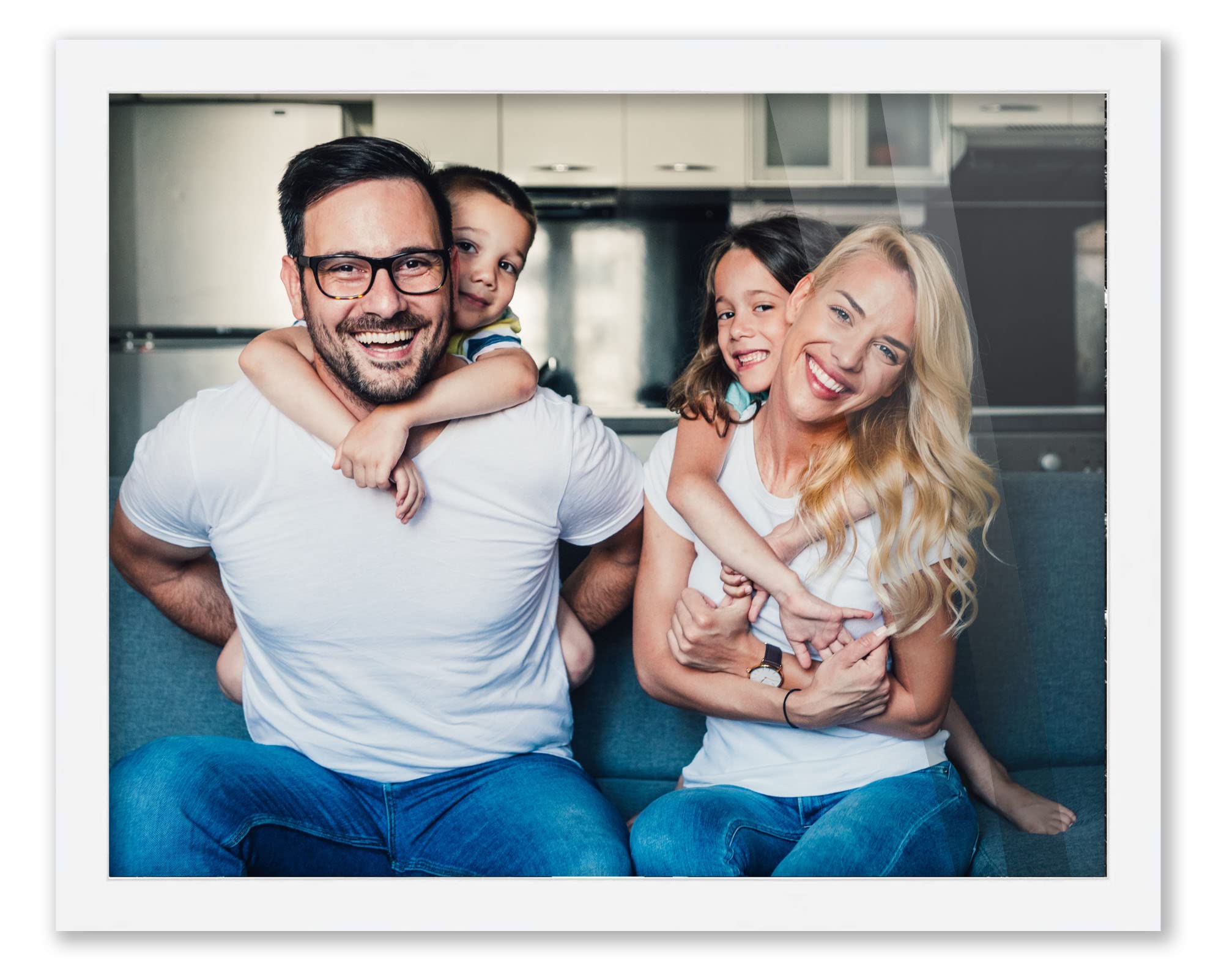 30x37 Inch White Solid Wood Picture Frame with UV Acrylic Shatter Guard & Acid-Free Backing - Perfect for Family Photos, Wall Decor, and Home Office Display - Includes Hanging Hardware (No Mat)