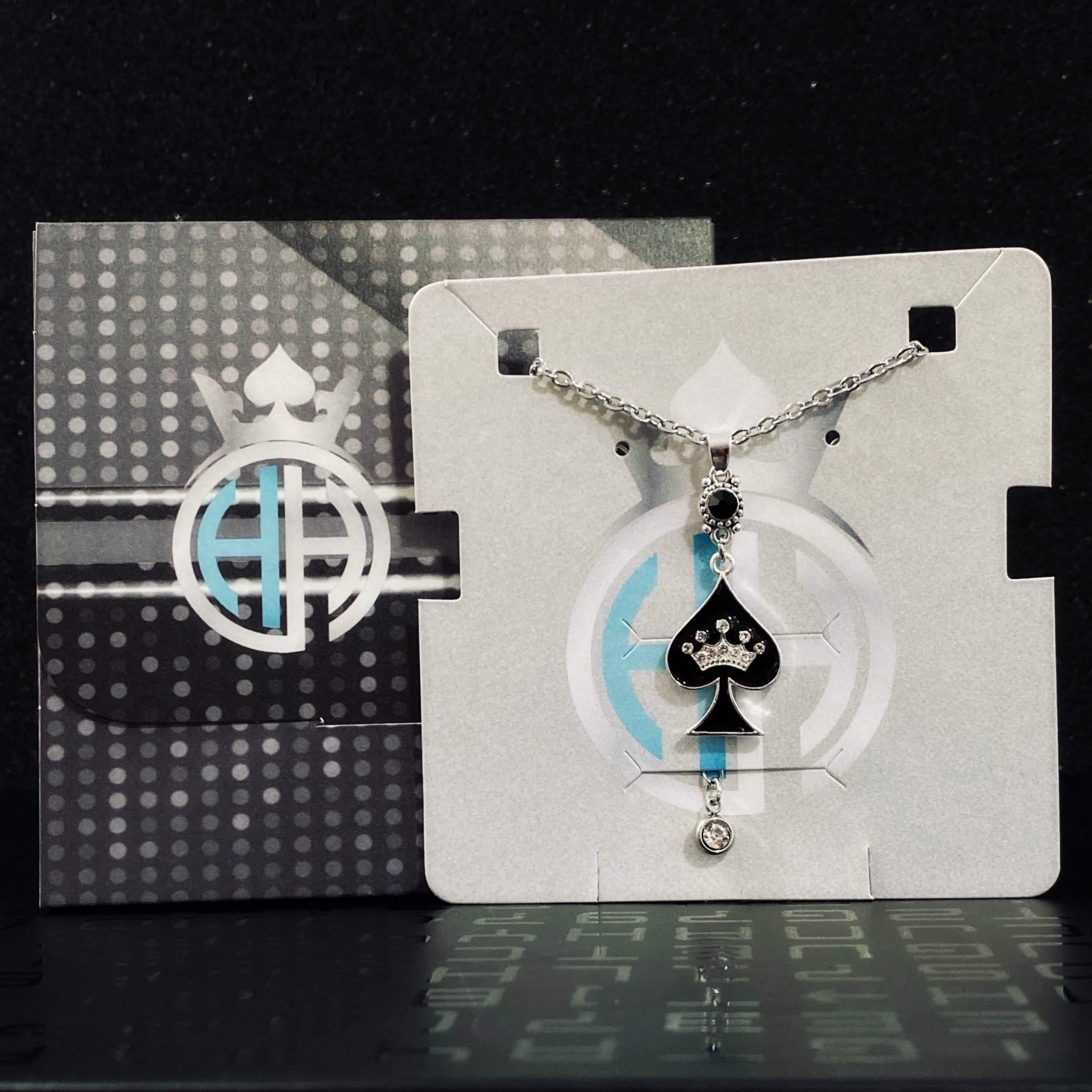 QOS Rhinestone Spade Pendant Necklace - Elegant Jewelry for Hotwife, Queen of Spades, BBC, MFM | Perfect for Swinger Parties, Date Nights & Lifestyle Events